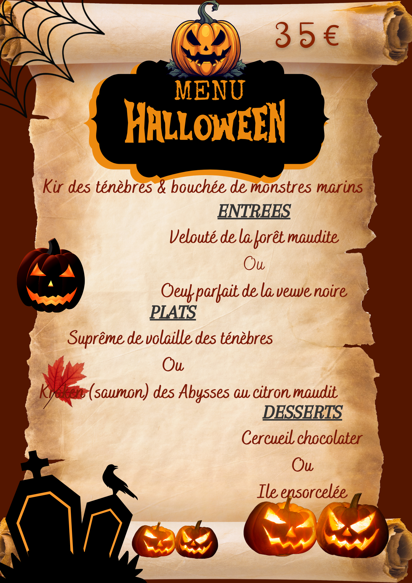 MENU HALLOWEEN SAMEDI 31 OCTOBRE AU SOIR