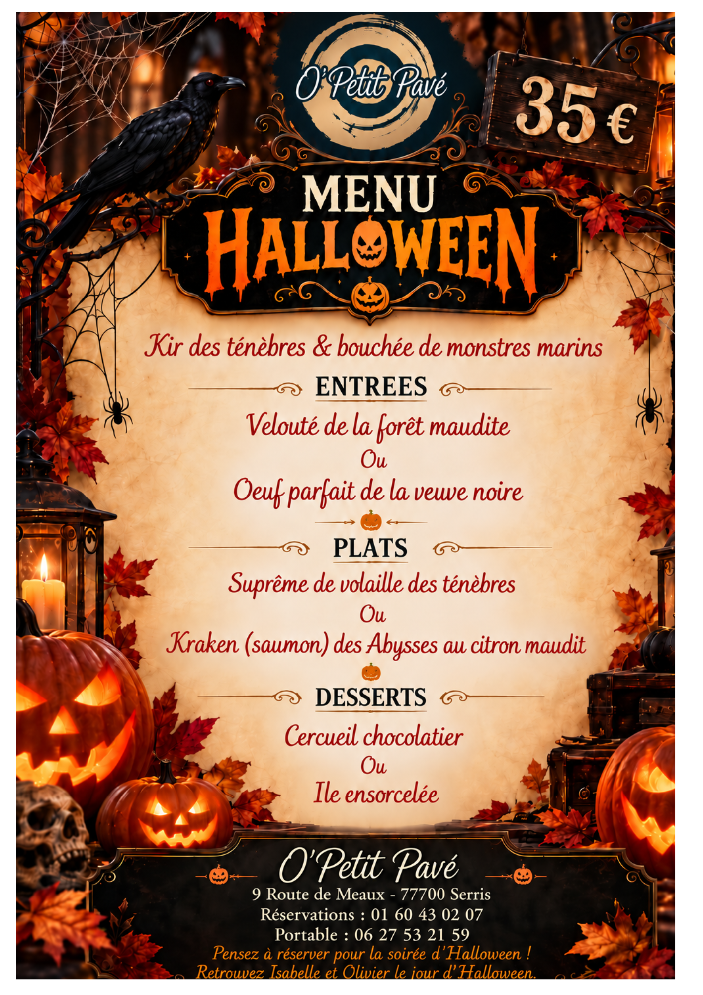 MENU HALLOWEEN SAMEDI 31 OCTOBRE AU SOIR
