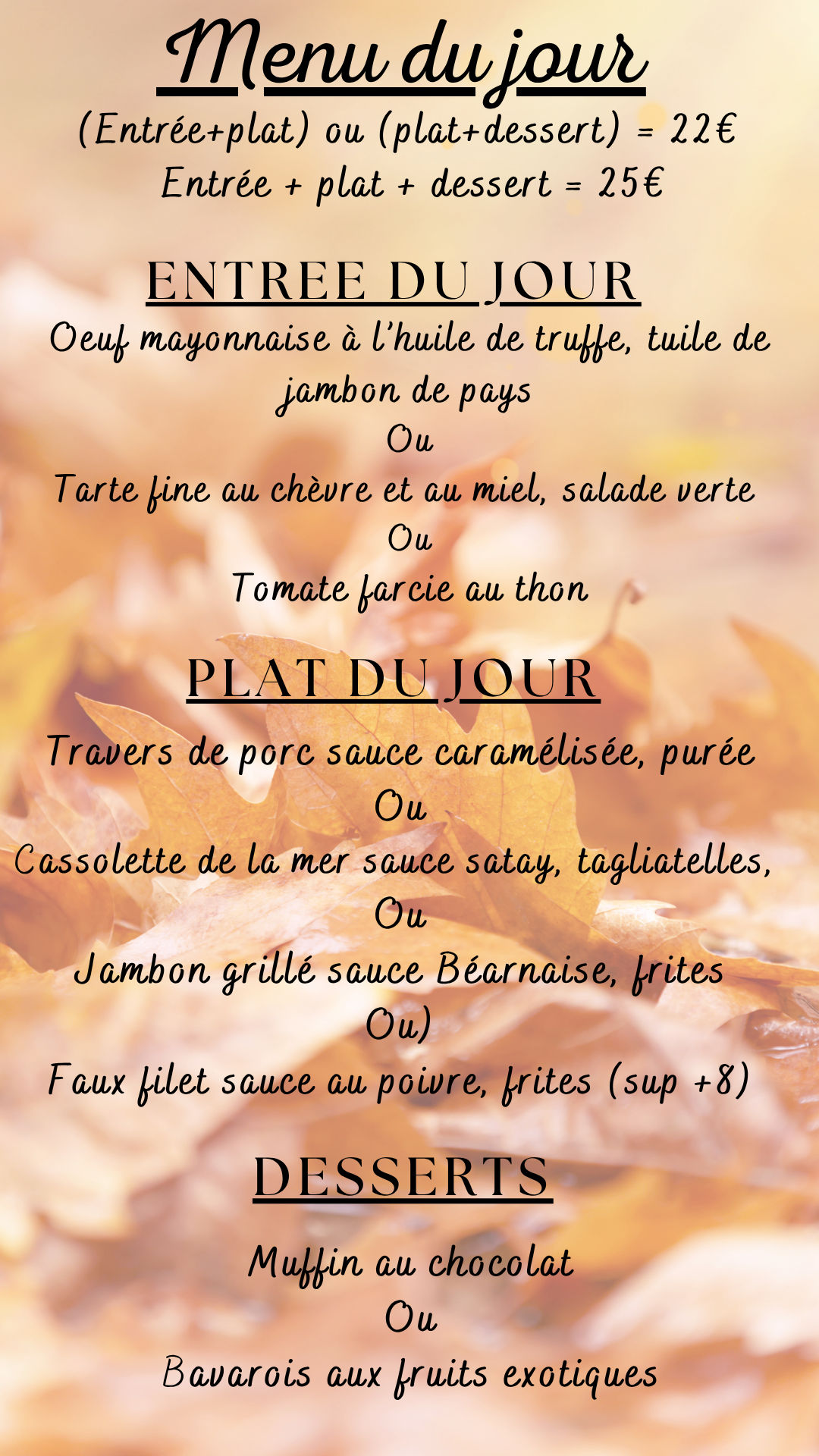 Menu du jour : Lundi 13 octobre 2025