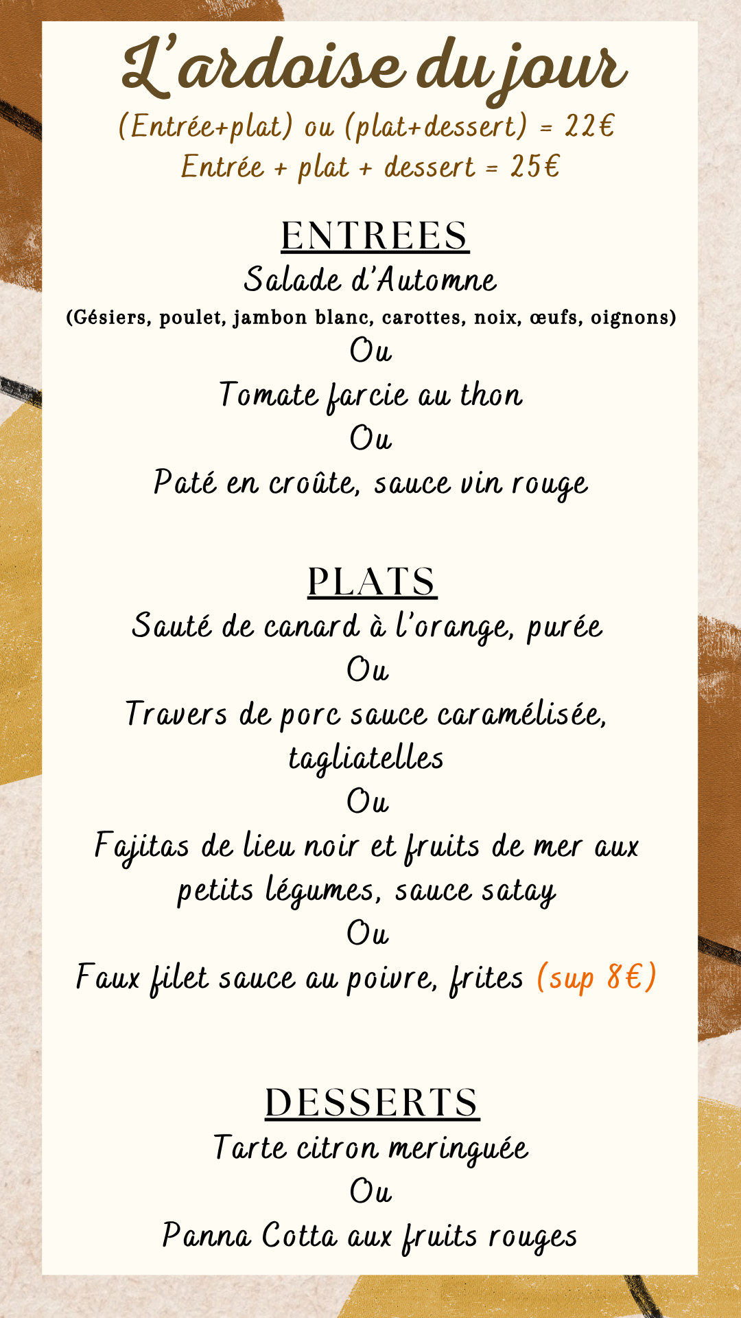 Menu du jour : Jeudi 16 octobre 2025