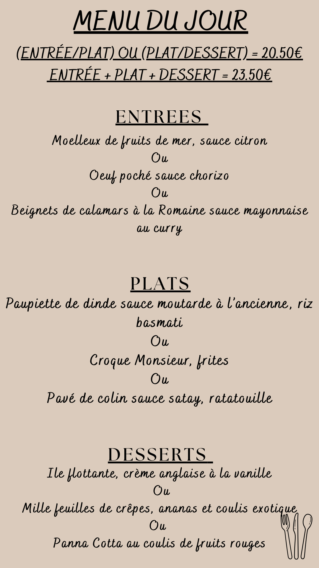 Nouvelle formule le midi : Menu de la semaine + suggestions