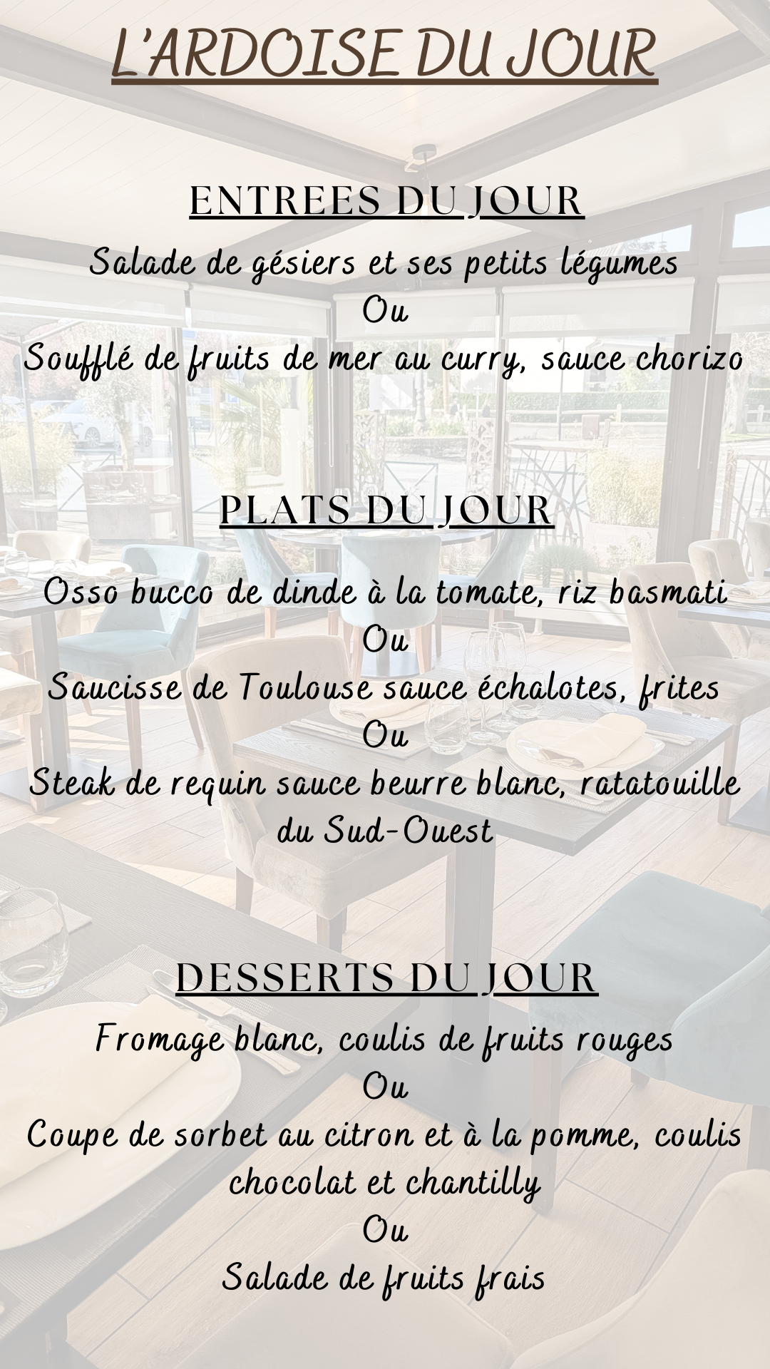 MENU DU JOUR - Vendredi 21 mars 2025
