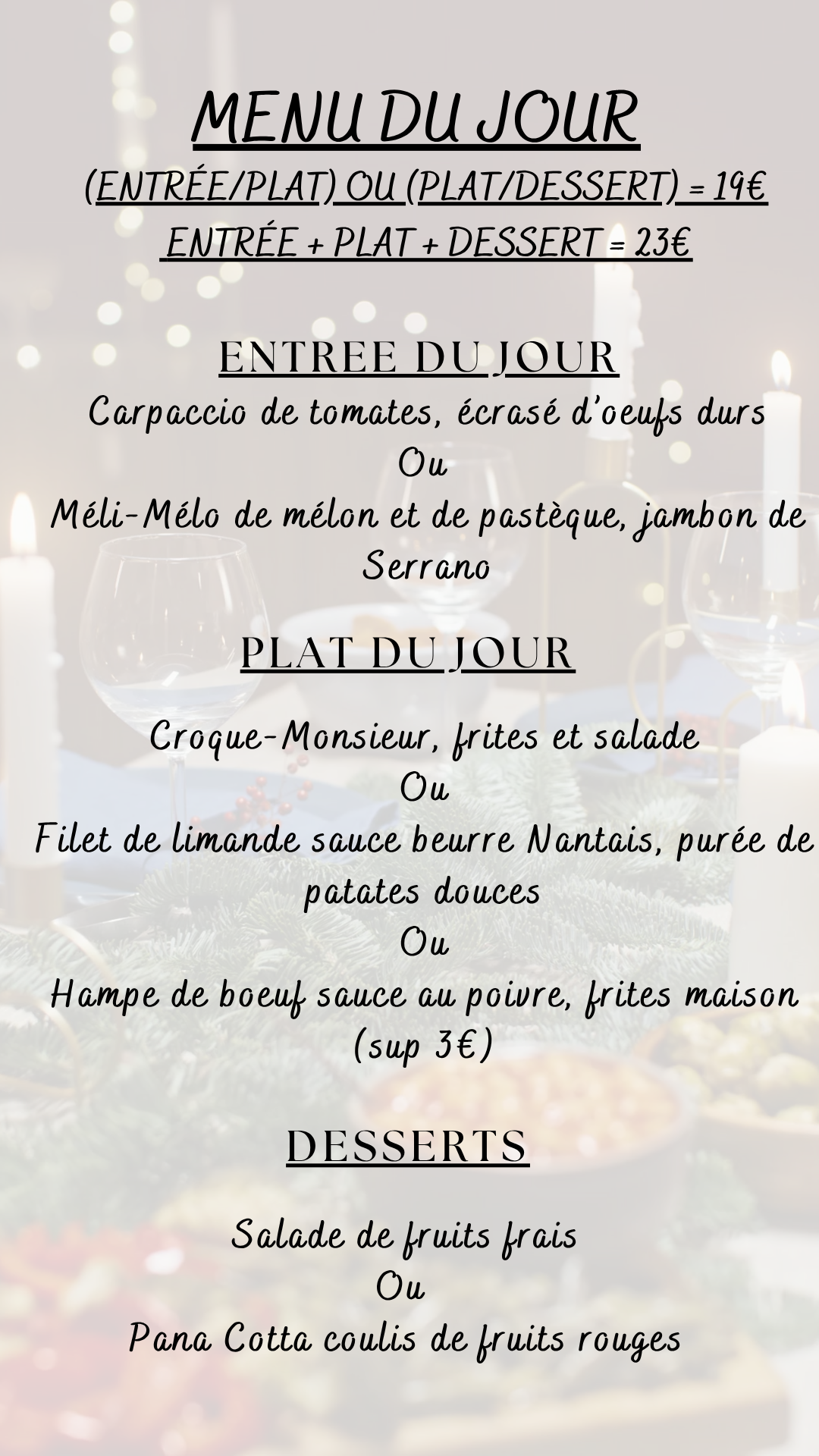 Menu du jour : Lundi 15 juin 2026 - Midi