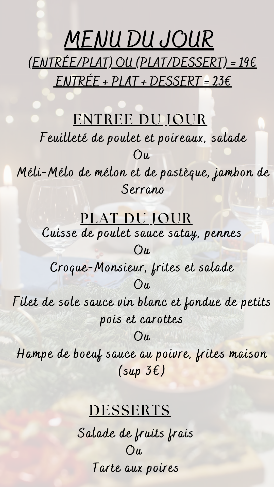 Menu du jour : mardi 16 juin 2026 - Midi
