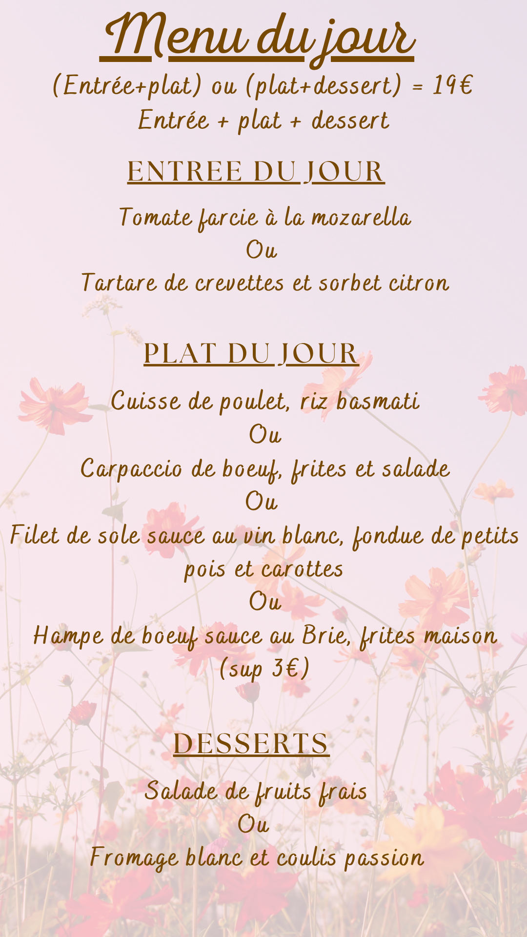 Menu du jour : mercredi 17 juin 2026 - Midi