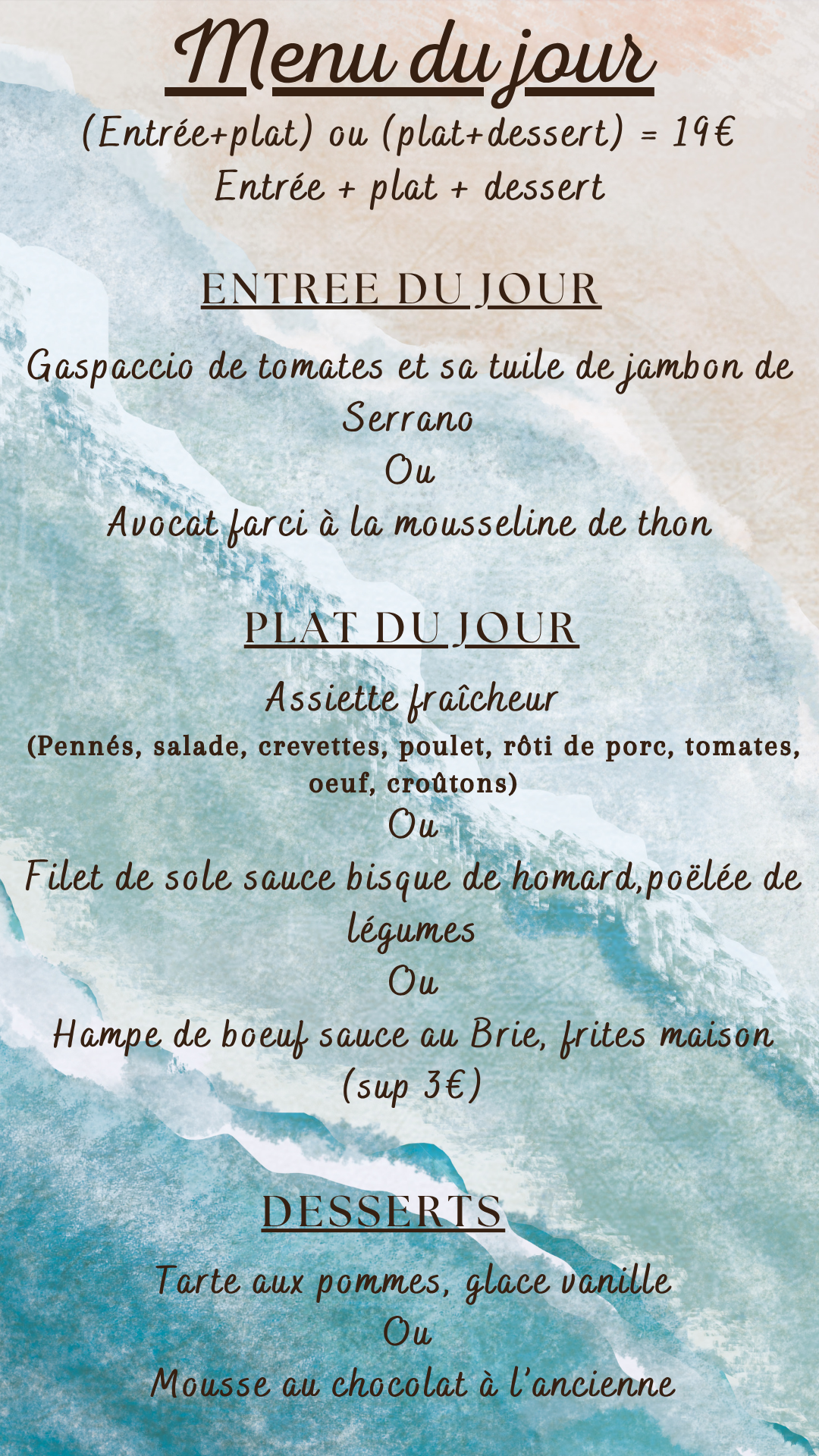 Menu du jour : Vendredi 19 juin 2026 - Midi