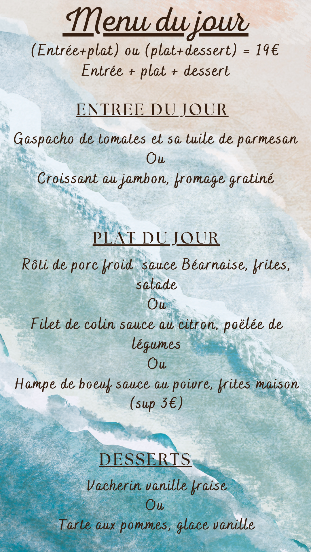 Menu du jour : Lundi 22 juin 2026 - Midi