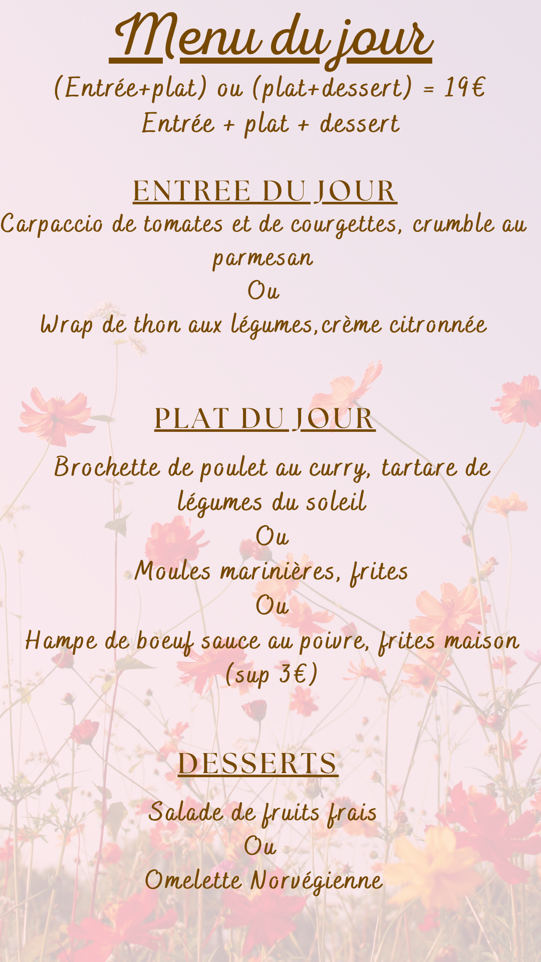 Menu du jour : Mardi 23 juin 2026 - Midi