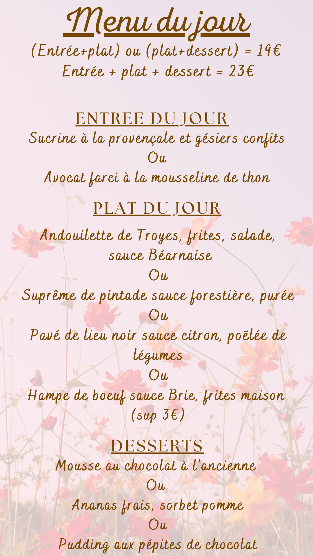 Menu du jour : Mercredi 1 juillet 2026 - Midi
