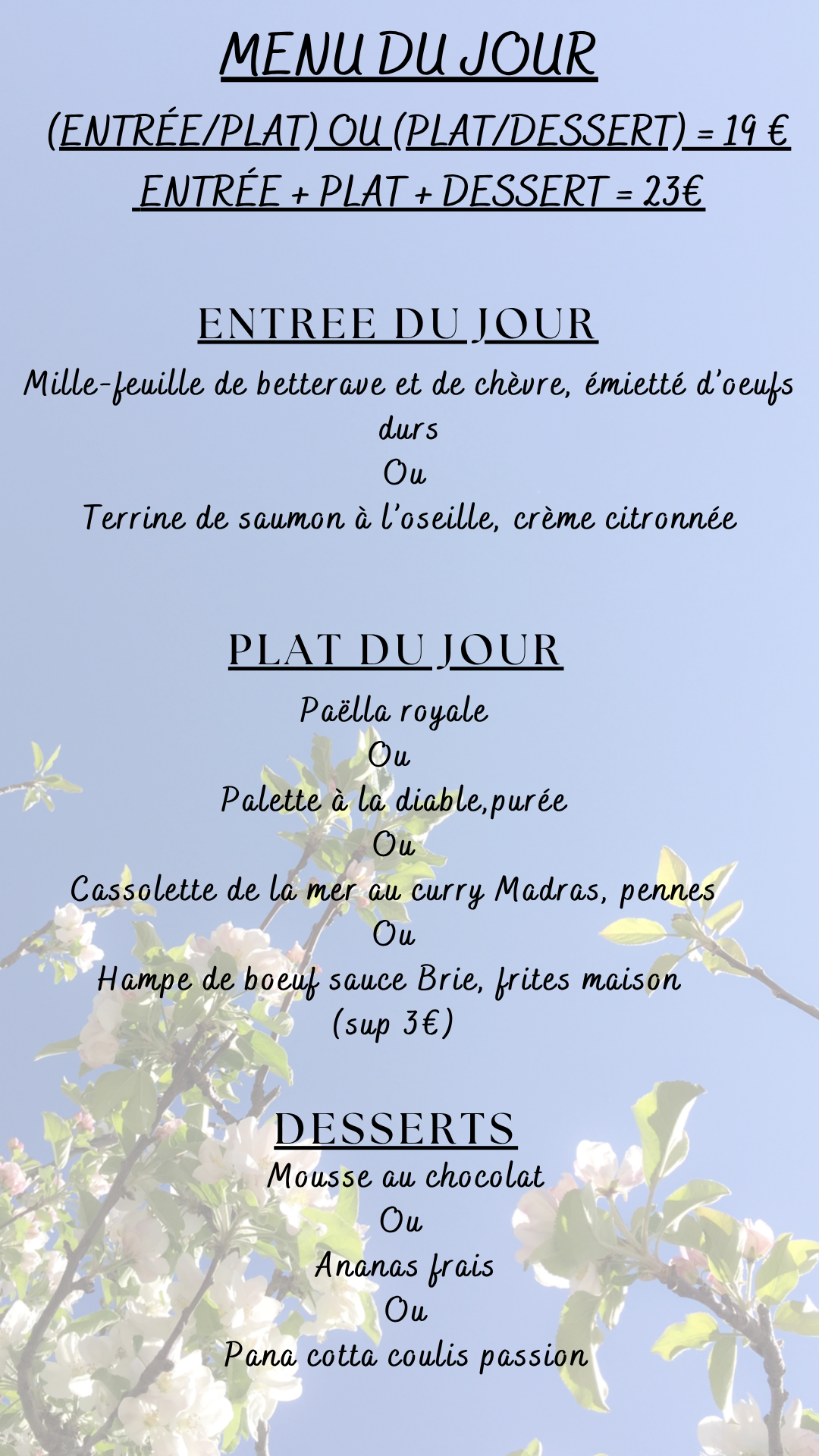 Menu du jour : Lundi 06 juillet 2026 - Midi