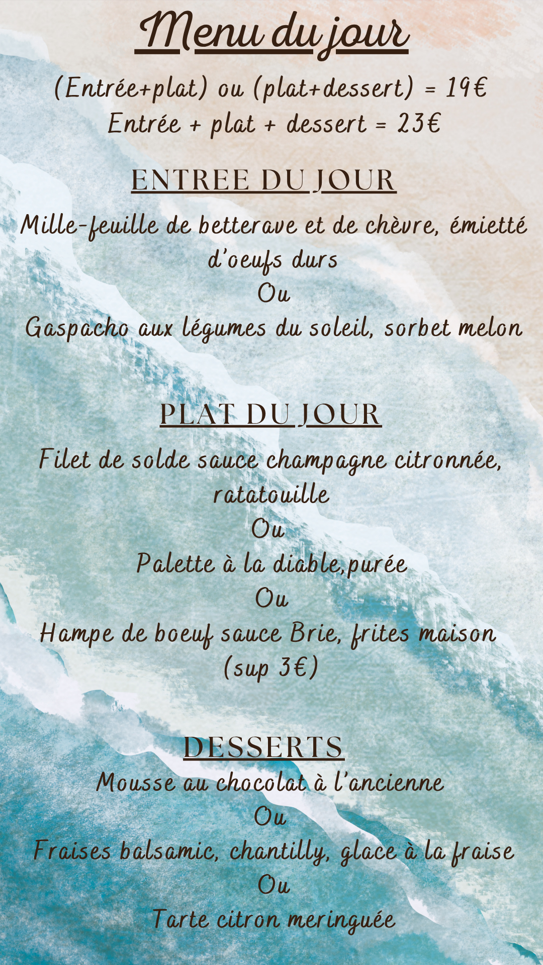 Menu du jour : Mardi 07 juillet 2026 - Midi
