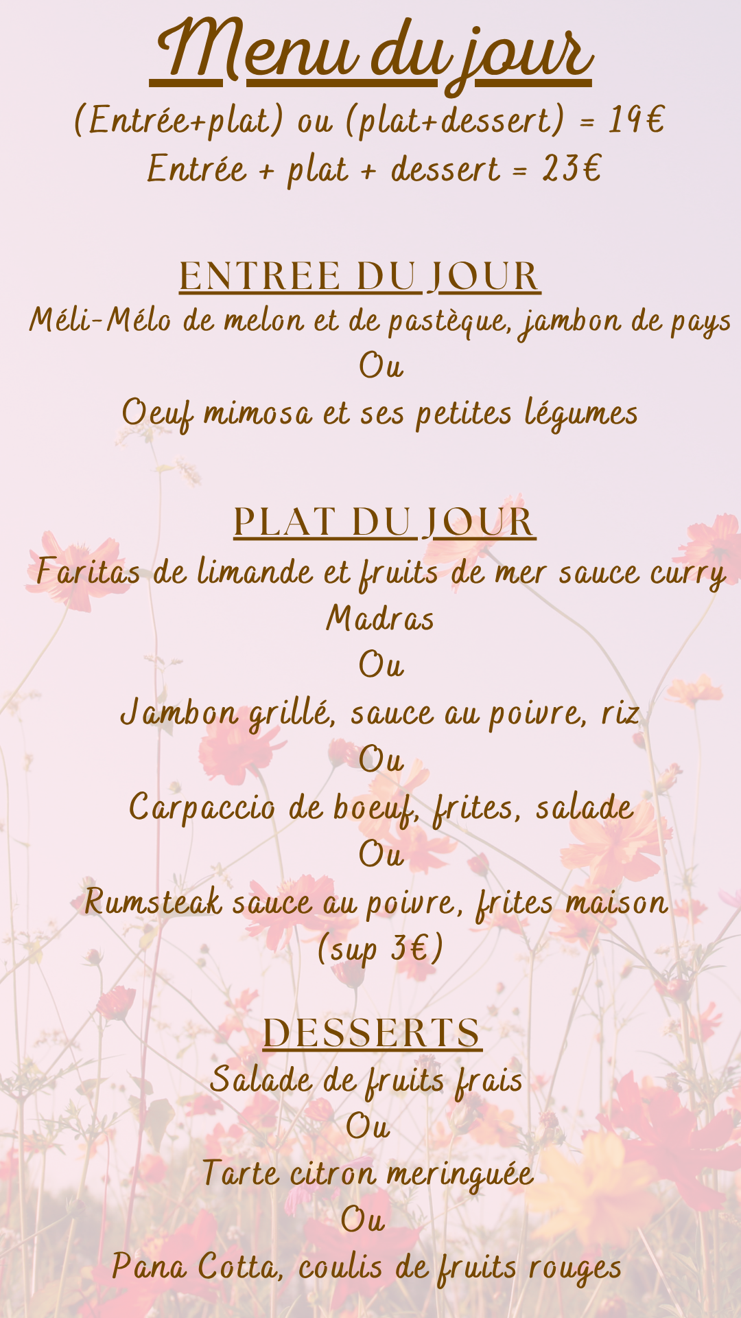 Menu du jour : Vendredi 10 juillet 2026 - Midi