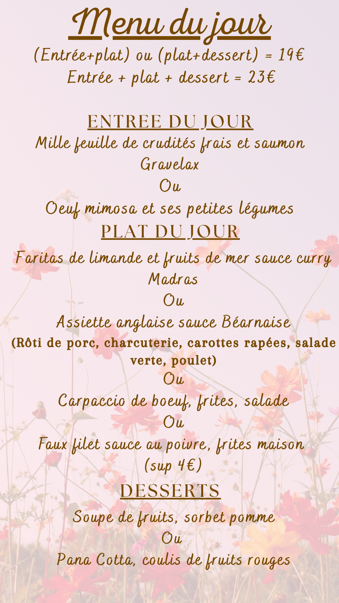 Menu du jour : Lundi 11 juillet 2026 - Midi