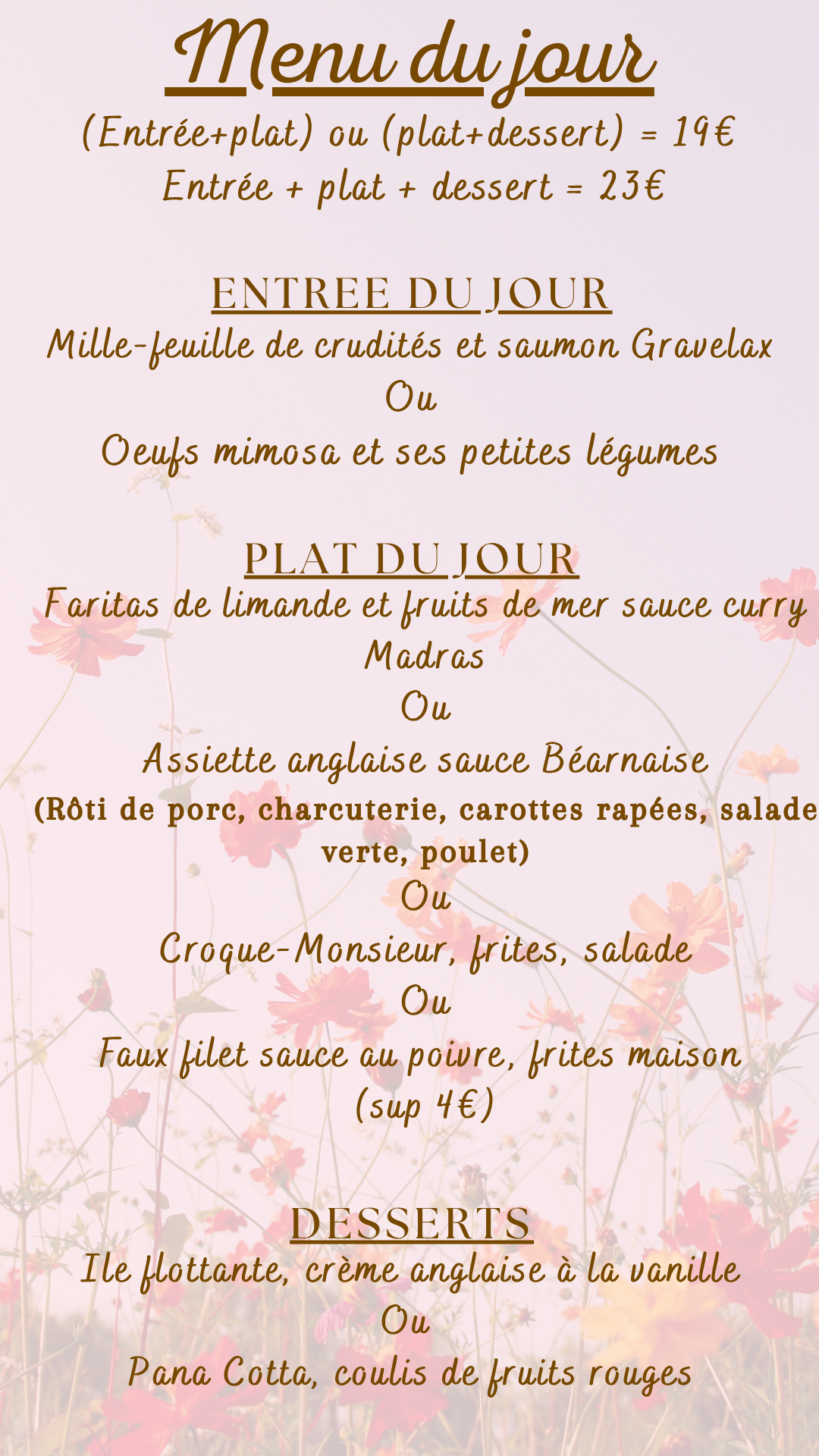 Menu du jour : Mardi 15 juillet 2026 - Midi