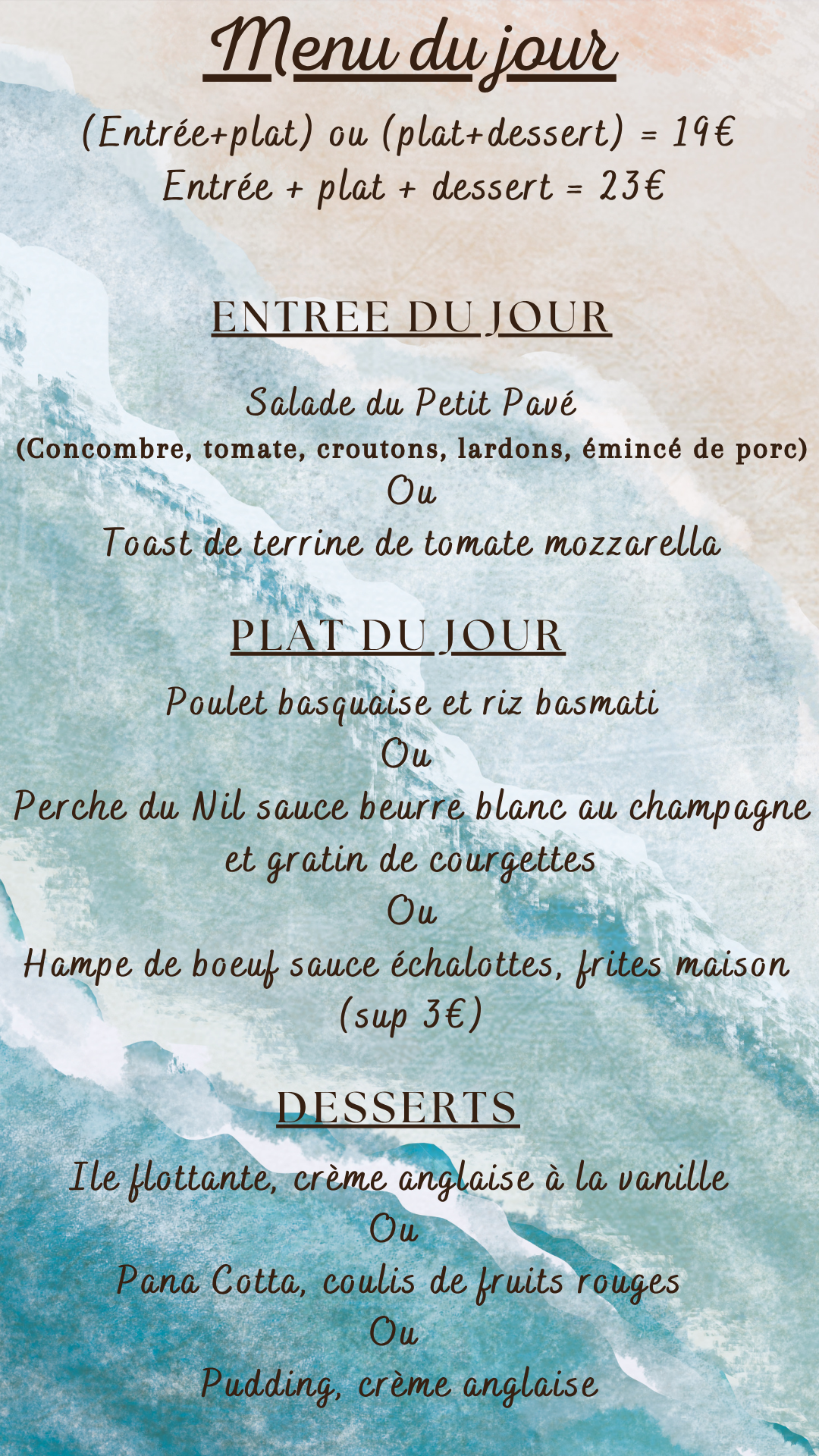 Menu du jour : Vendredi 17 juillet 2026 - Midi