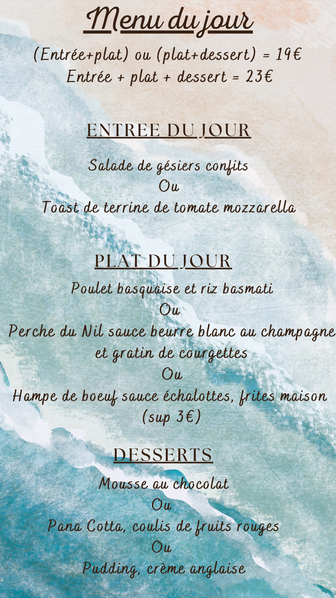 Menu du jour : Lundi 20 juillet 2026 - Midi