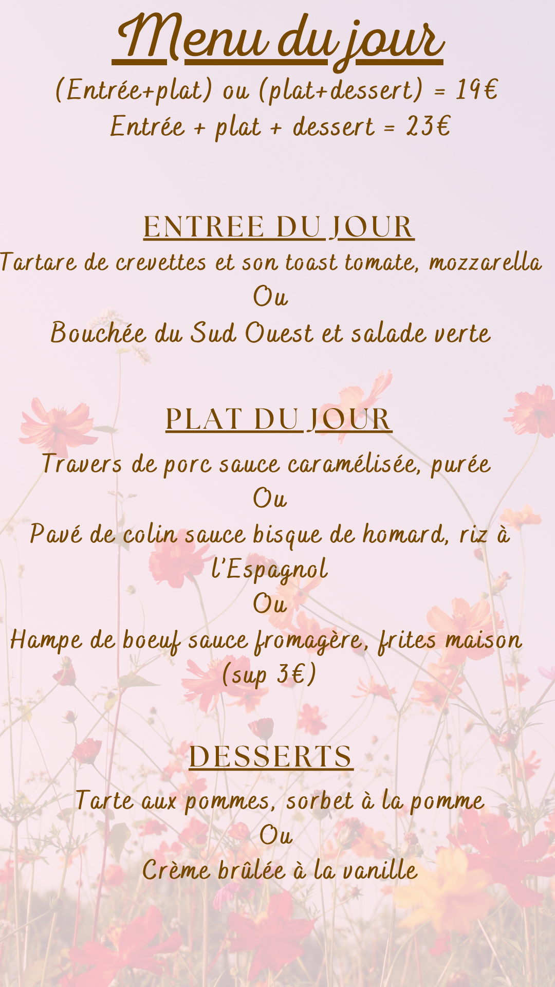 Menu du jour : Mercredi 22 juillet 2026 - Midi