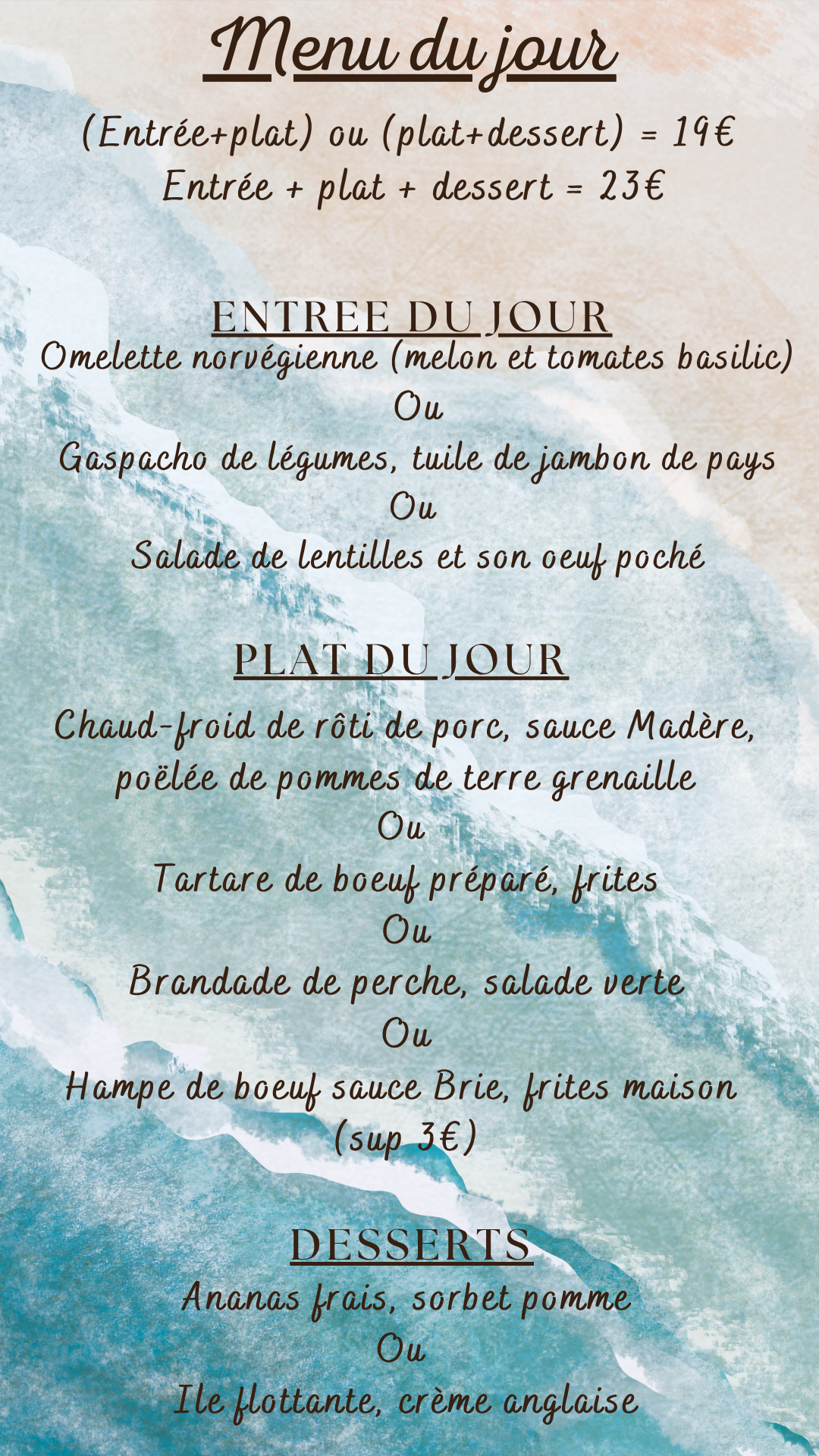 Menu du jour : Mardi 28 juillet 2026 - Midi