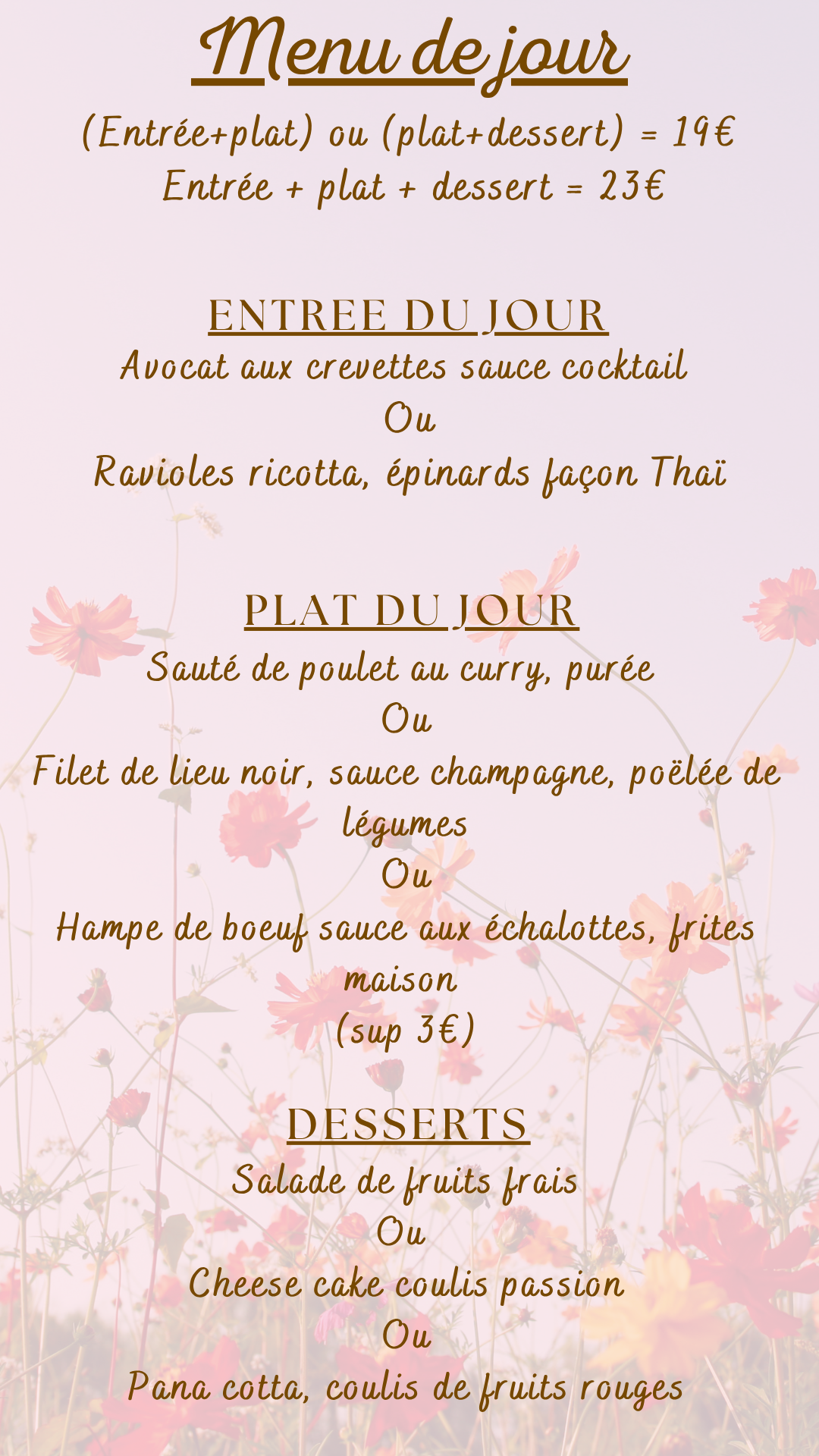 Menu du jour : Mercredi 05 août 2026 - Midi