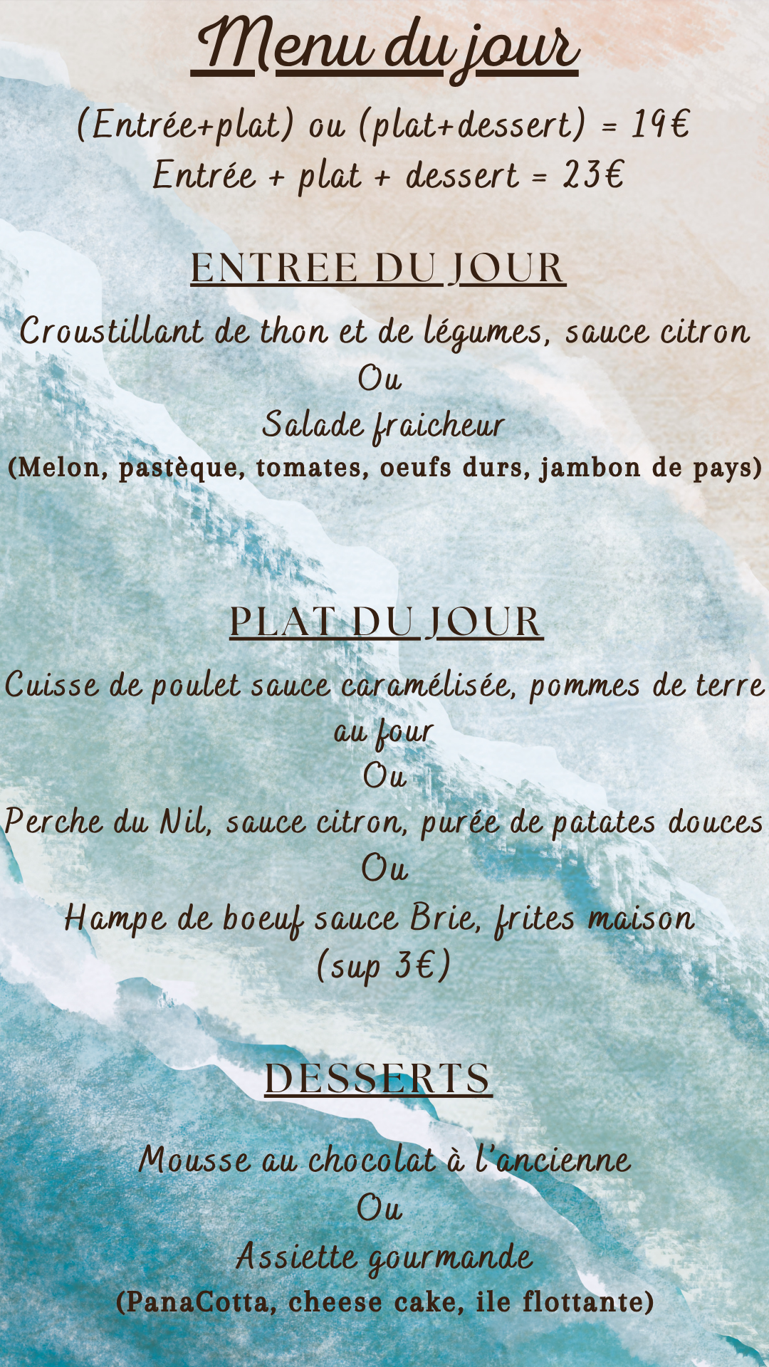 Menu du jour : Lundi 10 août 2026 - Midi