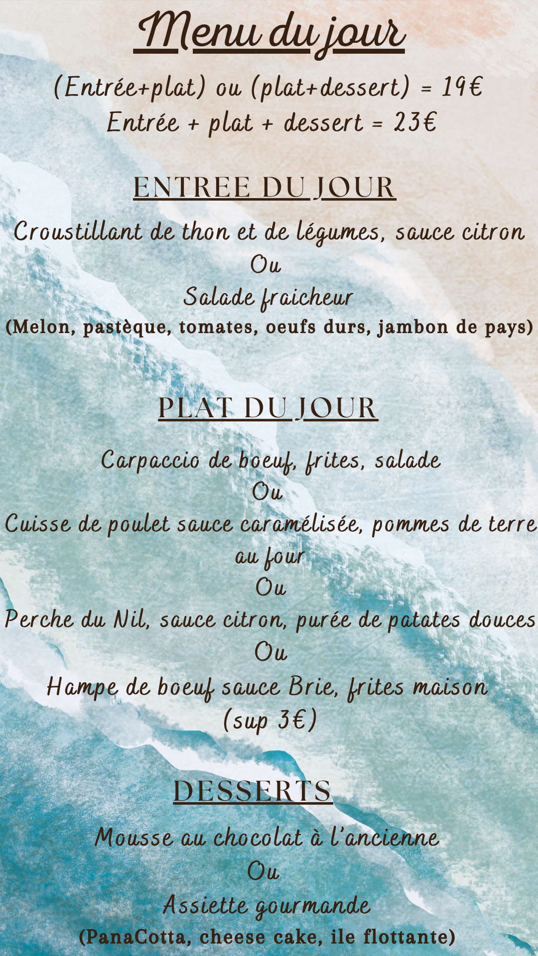 Menu du jour : Mardi 11 août 2026 - Midi