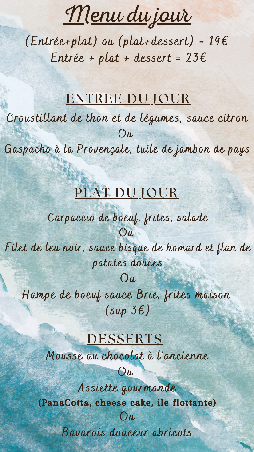 Menu du jour : Mercredi 12 août 2026 - Midi