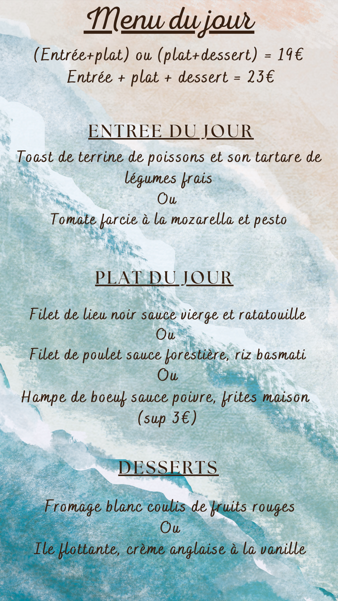 Menu du jour : Mardi 25 août 2026 - Midi