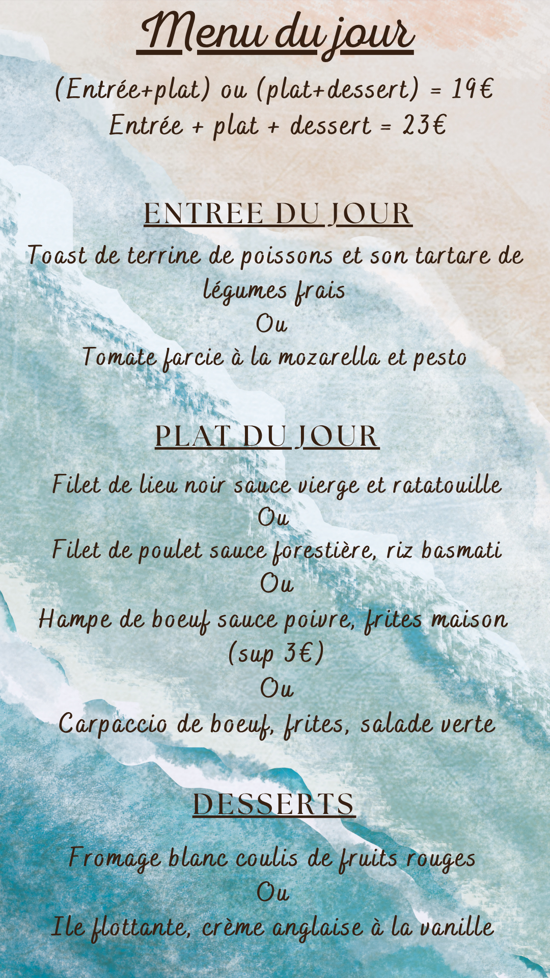 Menu du jour : Mercredi 26 août 2026 - Midi