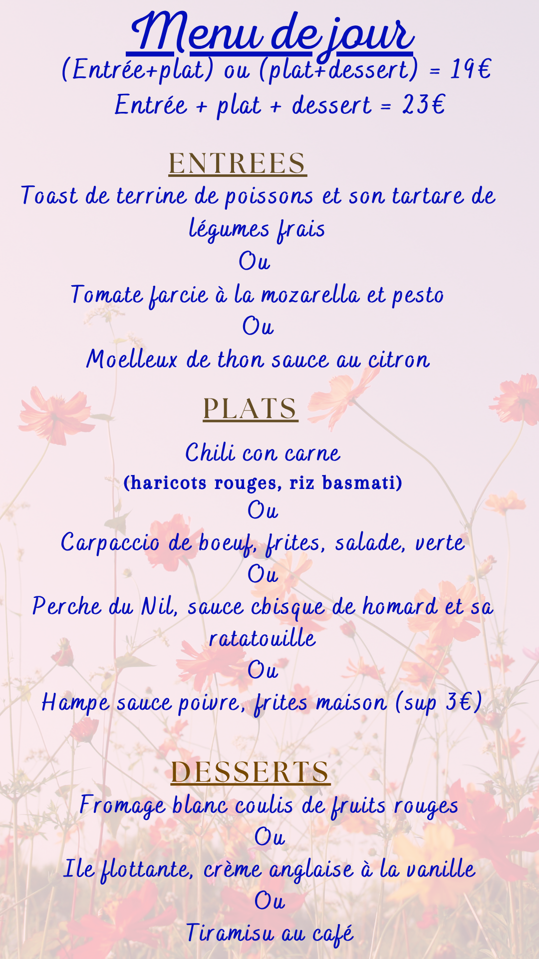 Menu du jour : Jeudi 27 août 2026 - Midi