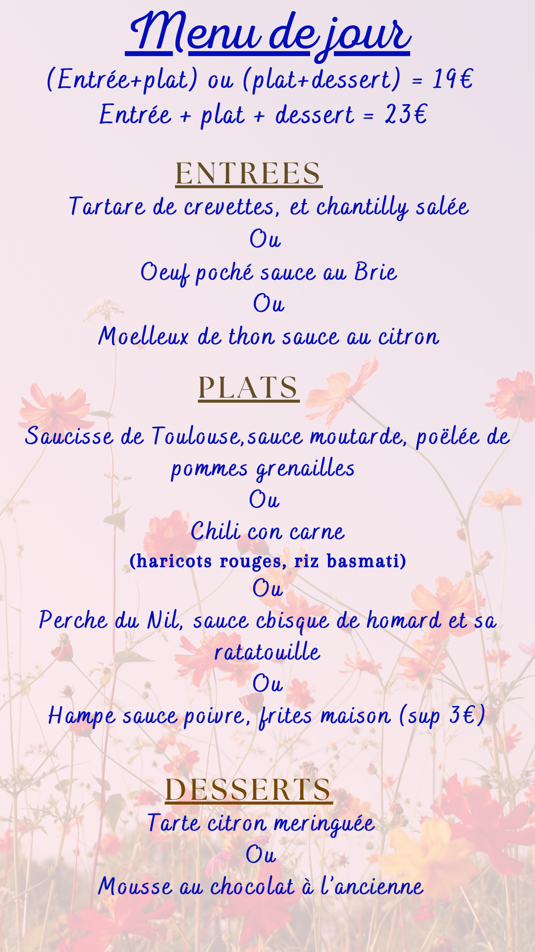 Menu du jour : Mardi 01 septembre 2026 - Midi
