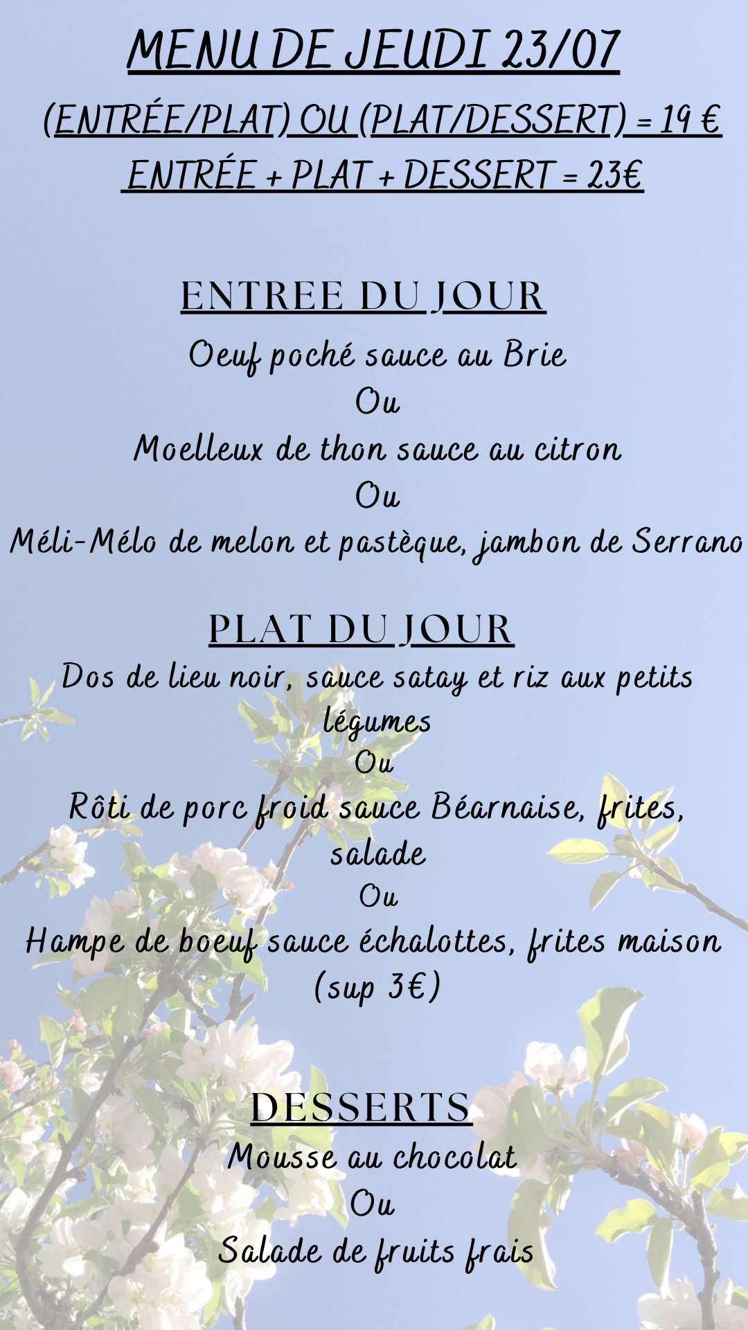 Menu du jour : Mercredi 02 septembre 2026 - Midi