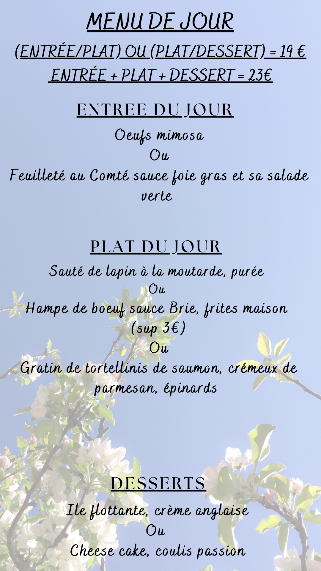 Menu du jour : Lundi 07 septembre 2026 - Midi