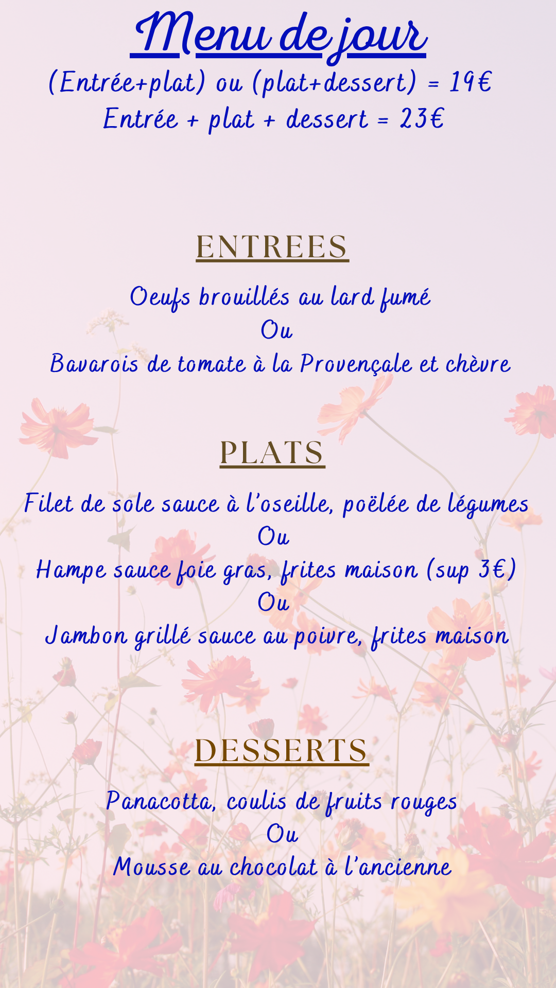 Menu du jour : Mercredi 09 septembre 2026 - Midi