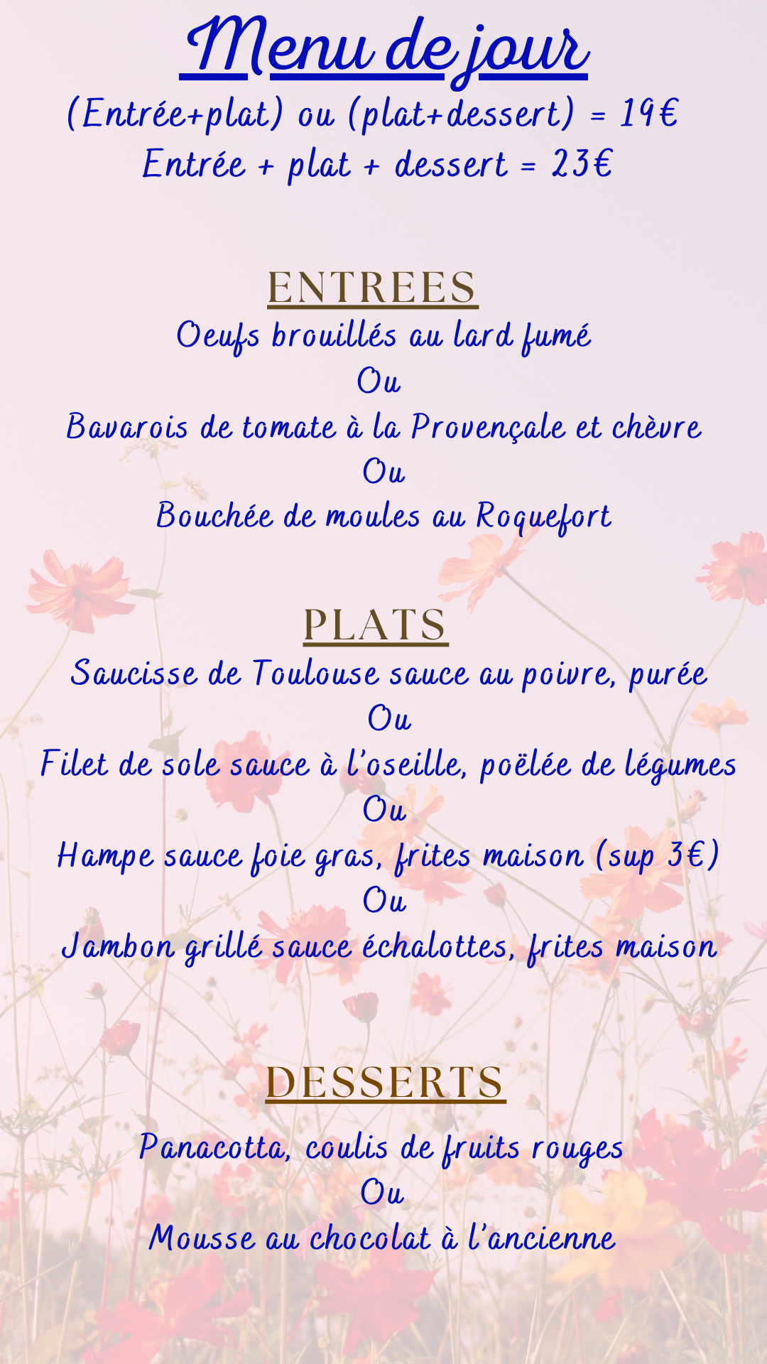 Menu du jour : Jeudi 10 septembre 2026 - Midi