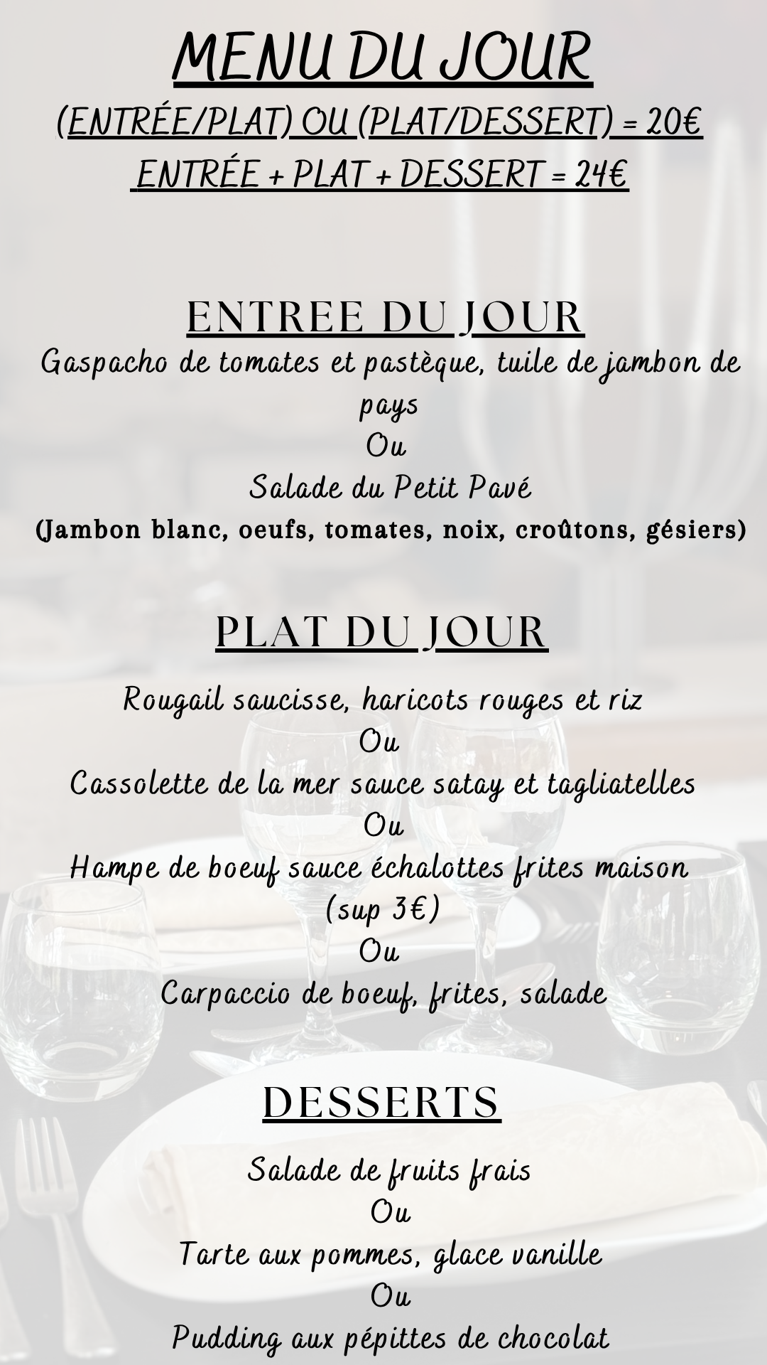 Menu du jour : Lundi 15 septembre 2026 - Midi