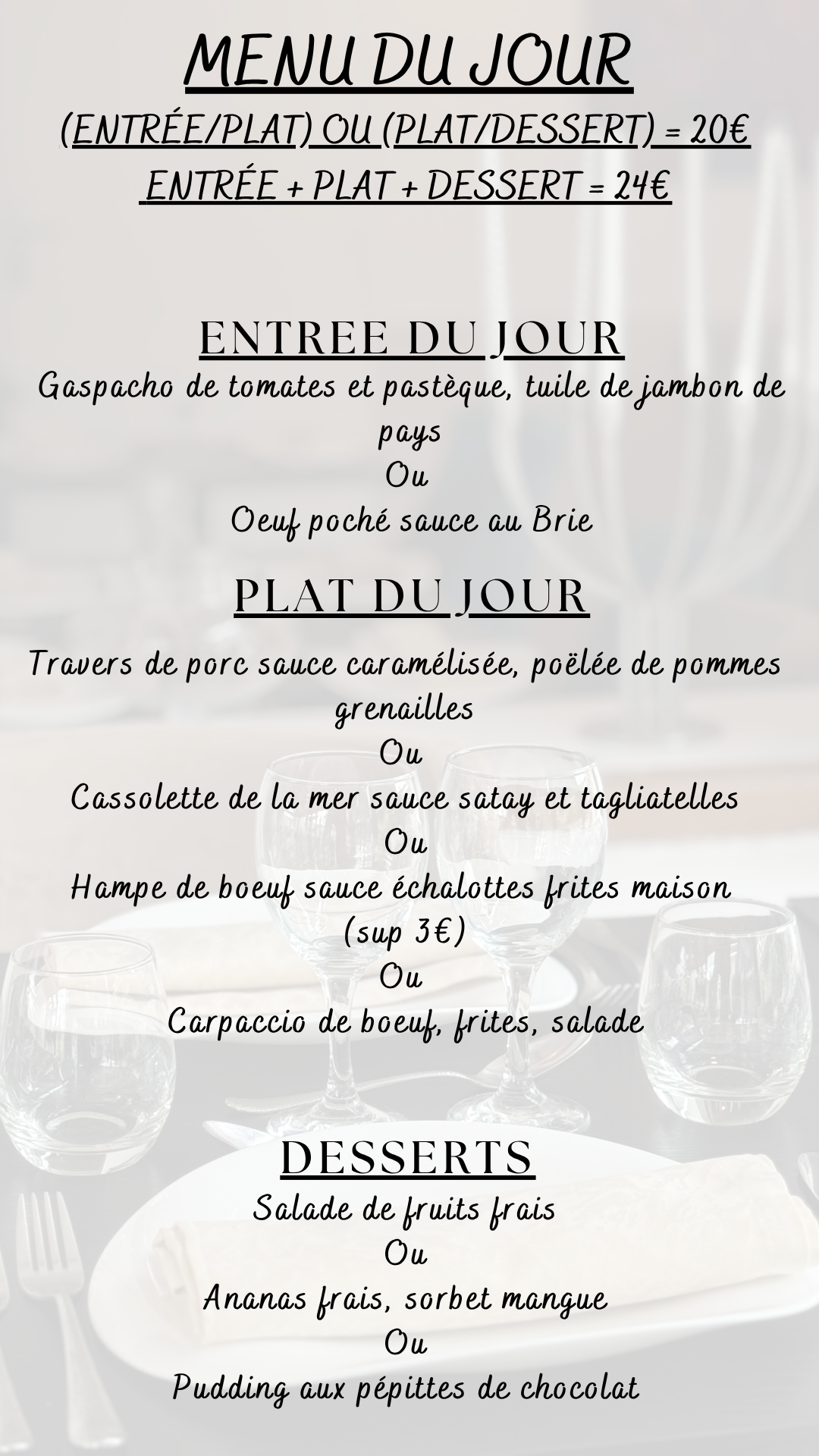 Menu du jour : Mercredi 16 septembre 2026 - Midi