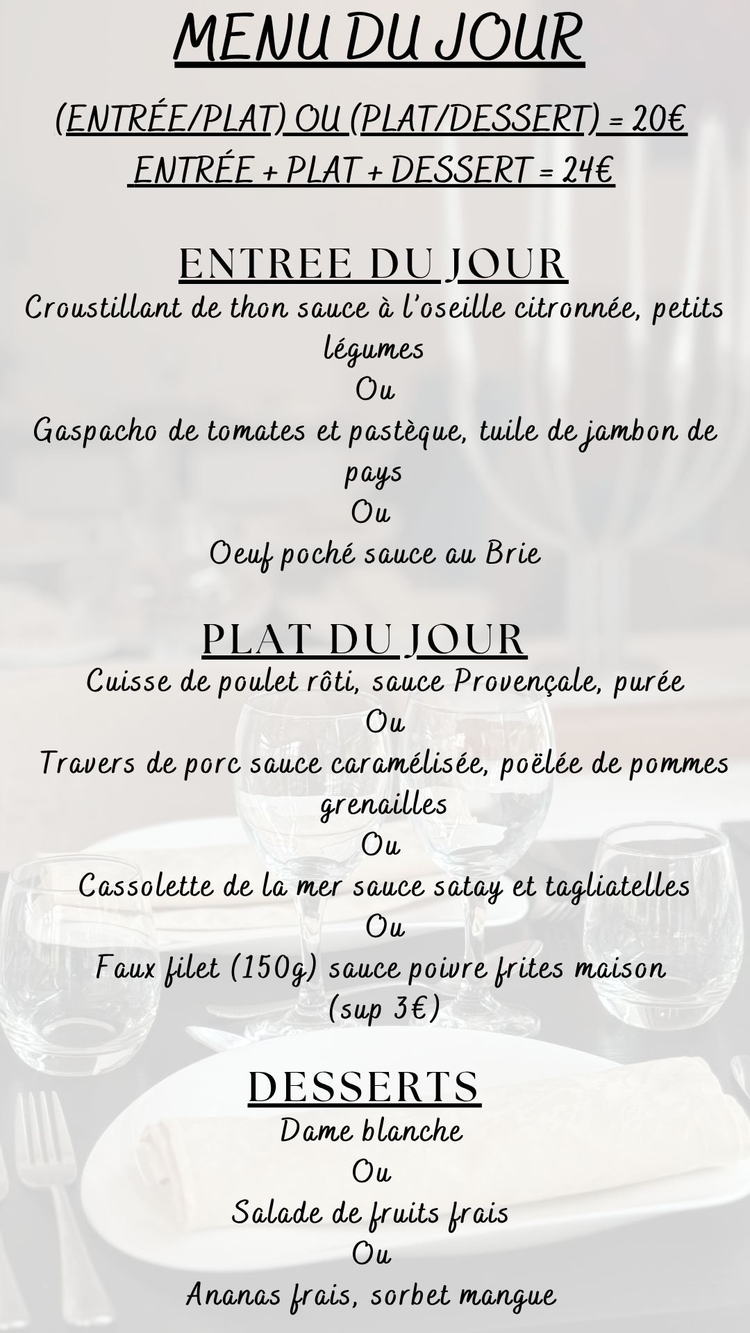 Menu du jour : Jeudi 17 septembre 2026 - Midi