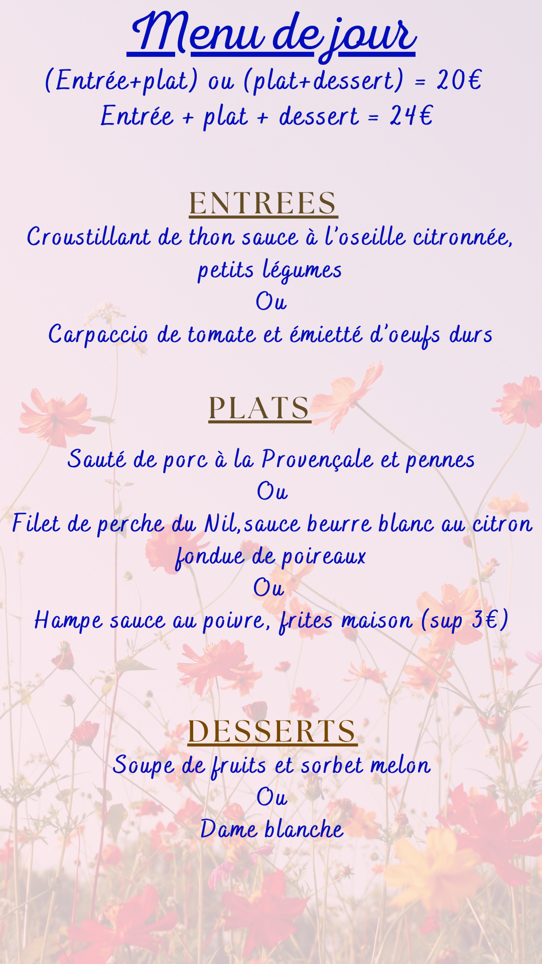 Menu du jour : Vendredi 18 septembre 2026 - Midi