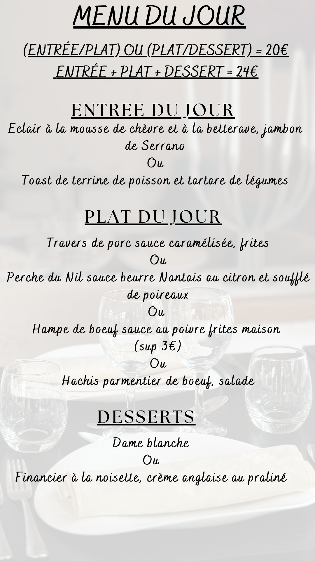 Menu du jour : Lundi 21 septembre 2026 - Midi