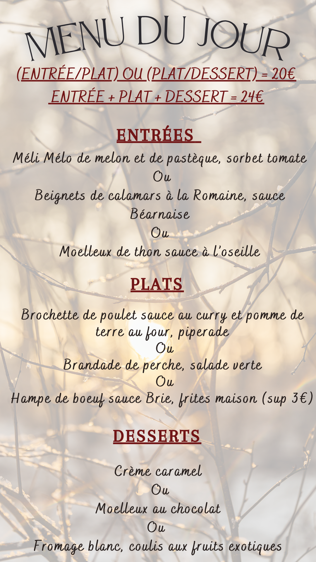 Menu du jour : Jeudi 24 septembre 2026 - Midi