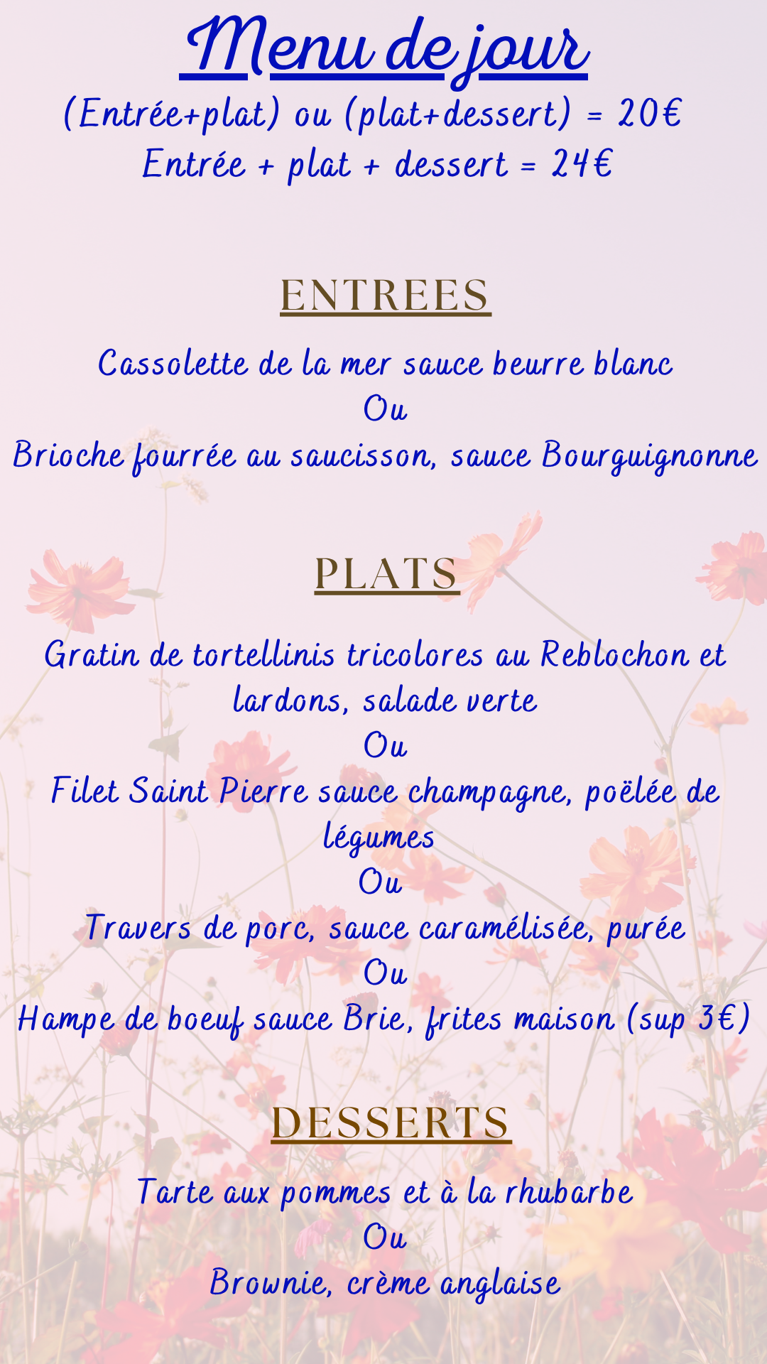 Menu du jour : Lundi 28 septembre 2026 - Midi