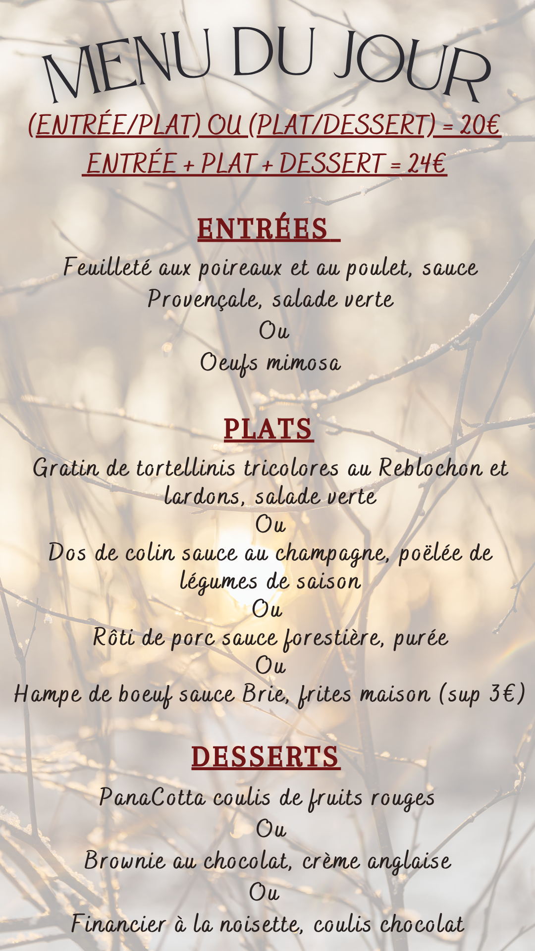 Menu du jour : Mardi 29 septembre 2026 - Midi