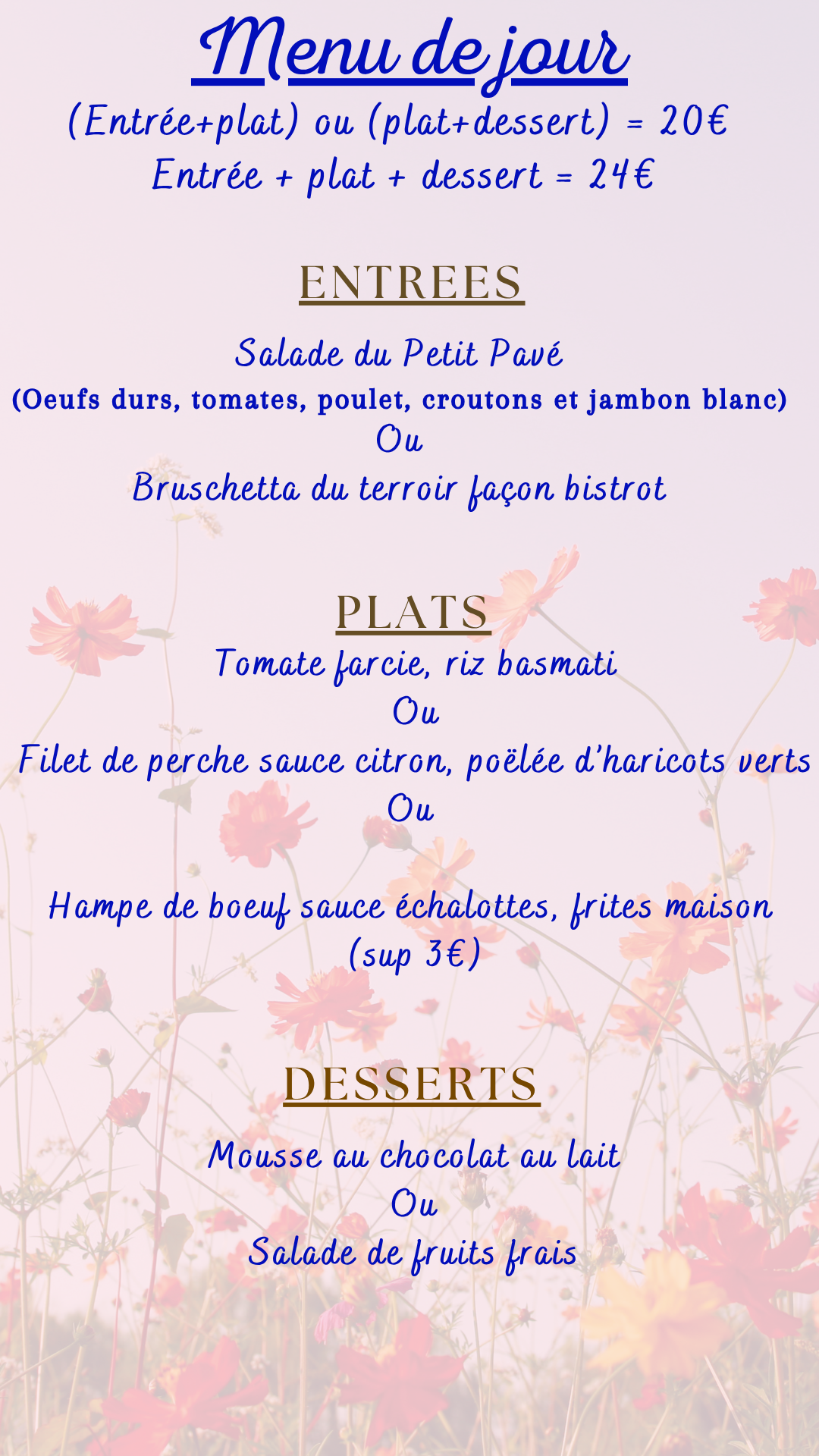 Menu du jour : Lundi 05 octobre 2026 - Midi