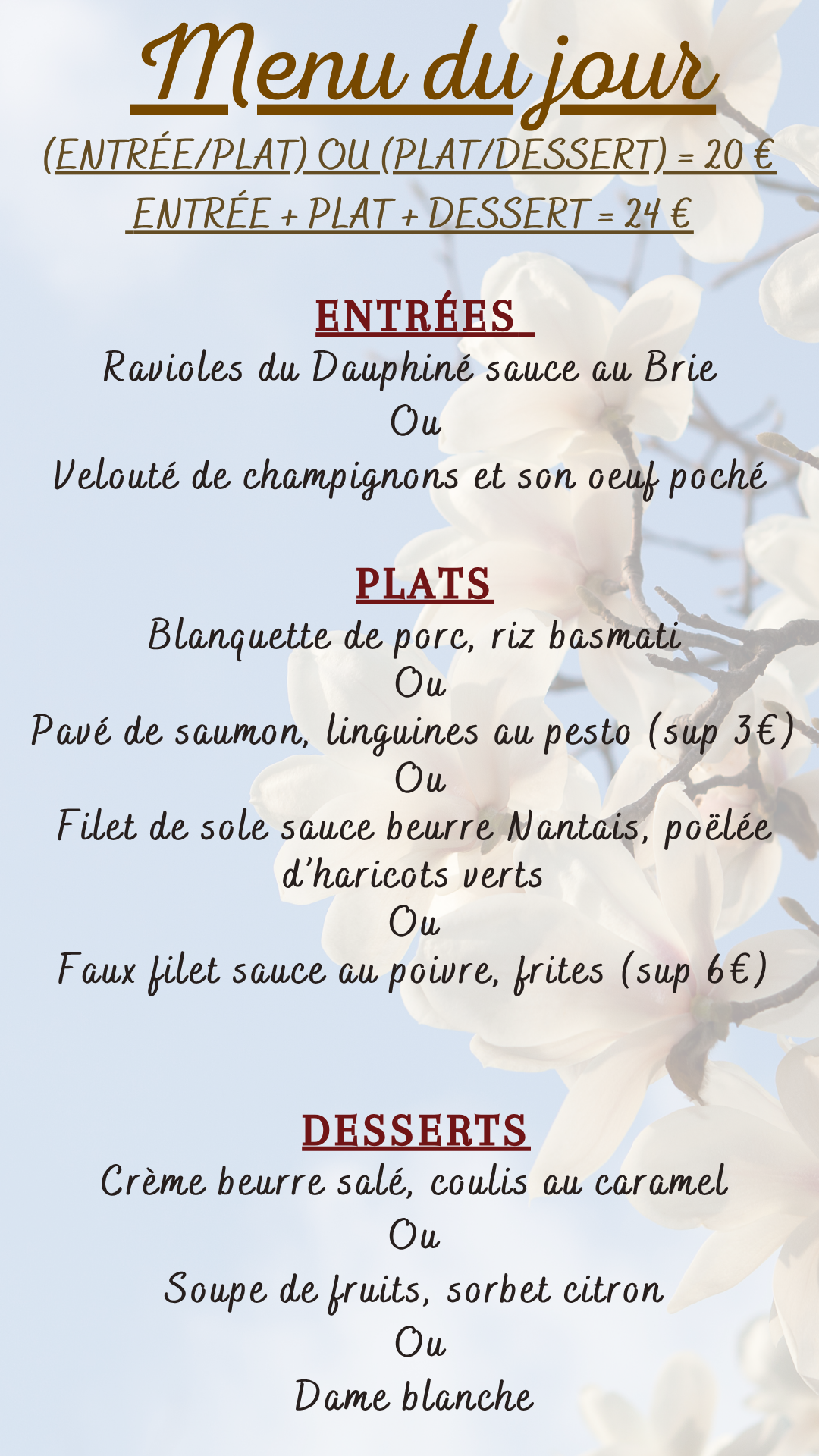 Menu du jour : vendredi 09 octobre 2026 - Midi