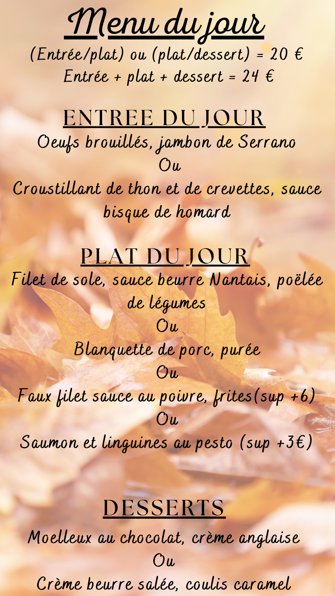 Menu du jour : Lundi 12 octobre 2026 - Midi