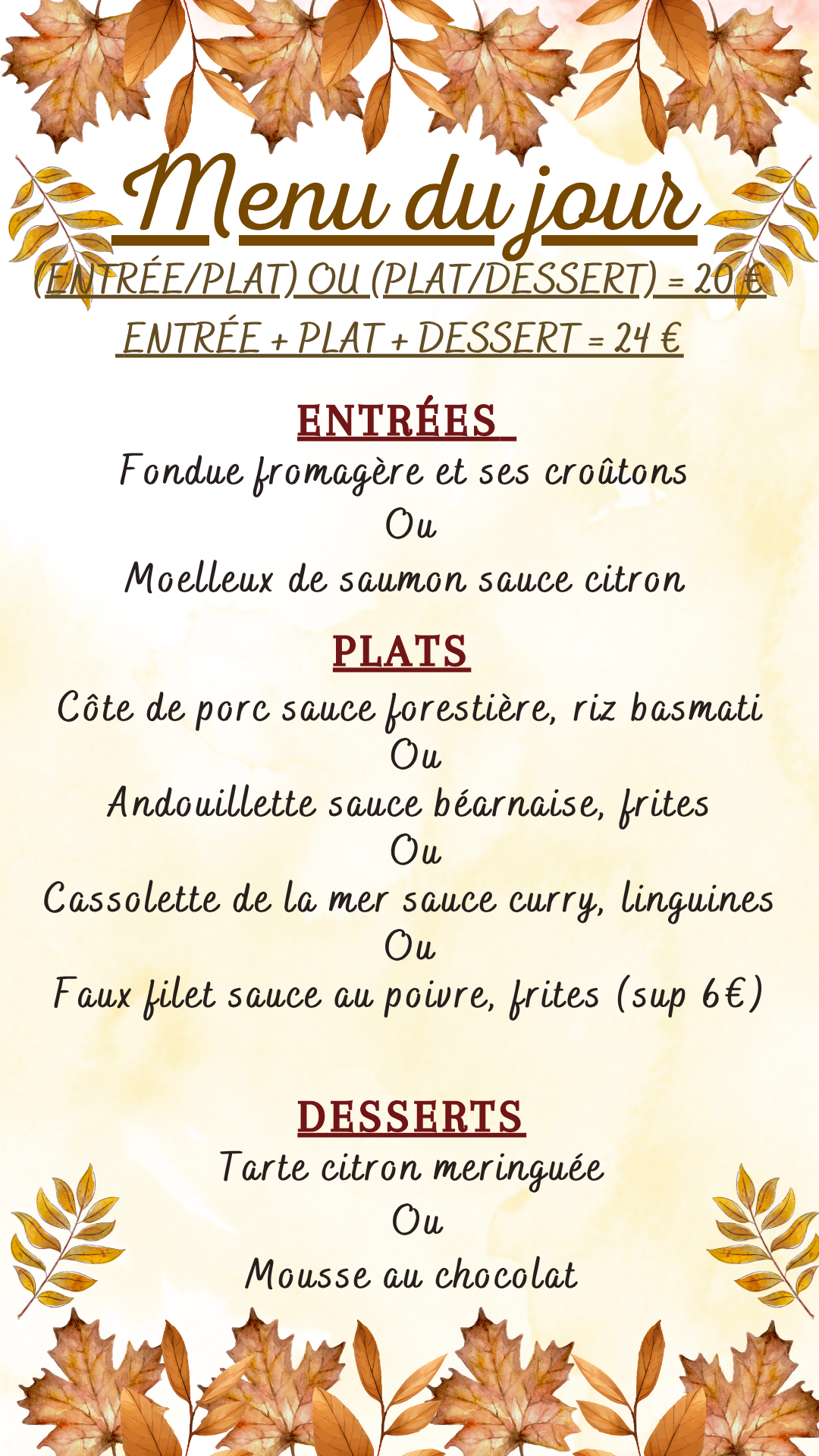 Menu du jour : Mardi 13 octobre 2026 - Midi