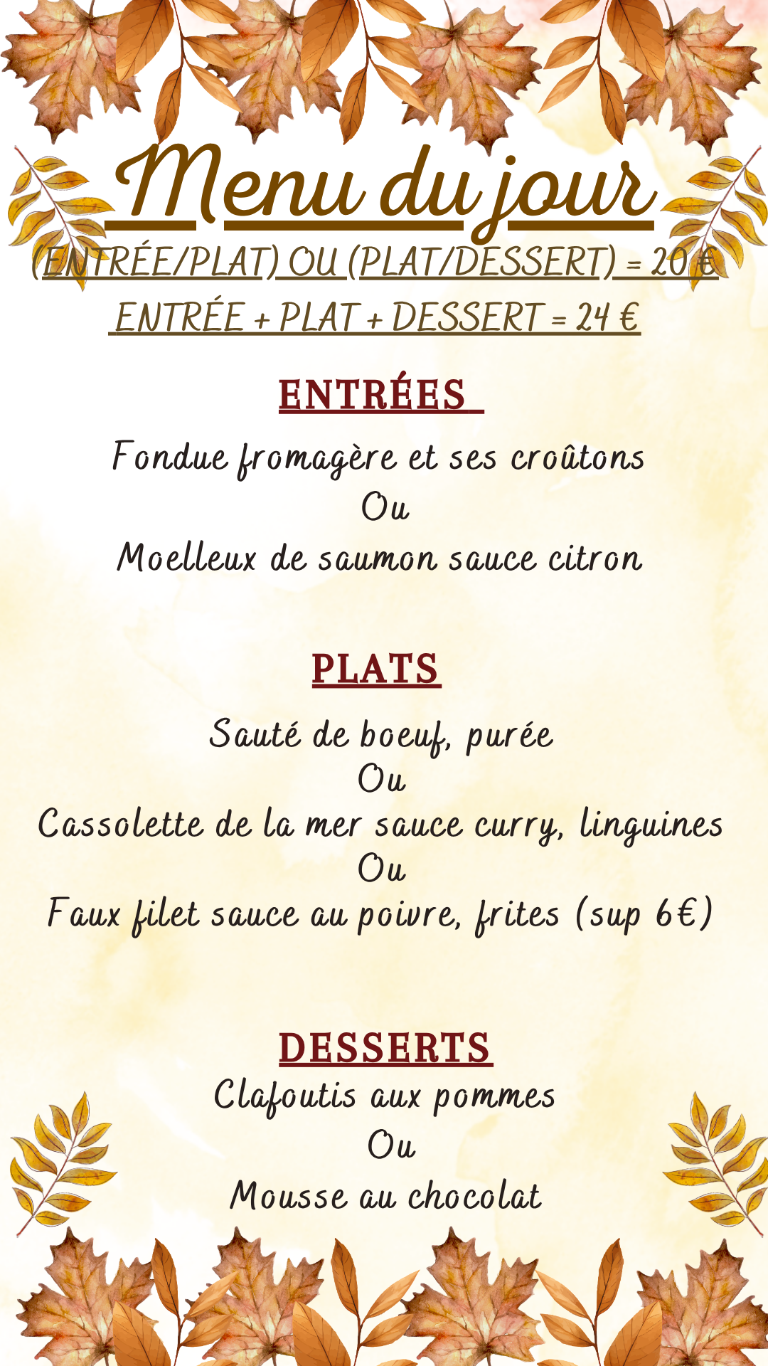 Menu du jour : Mercredi 14 octobre 2026 - Midi