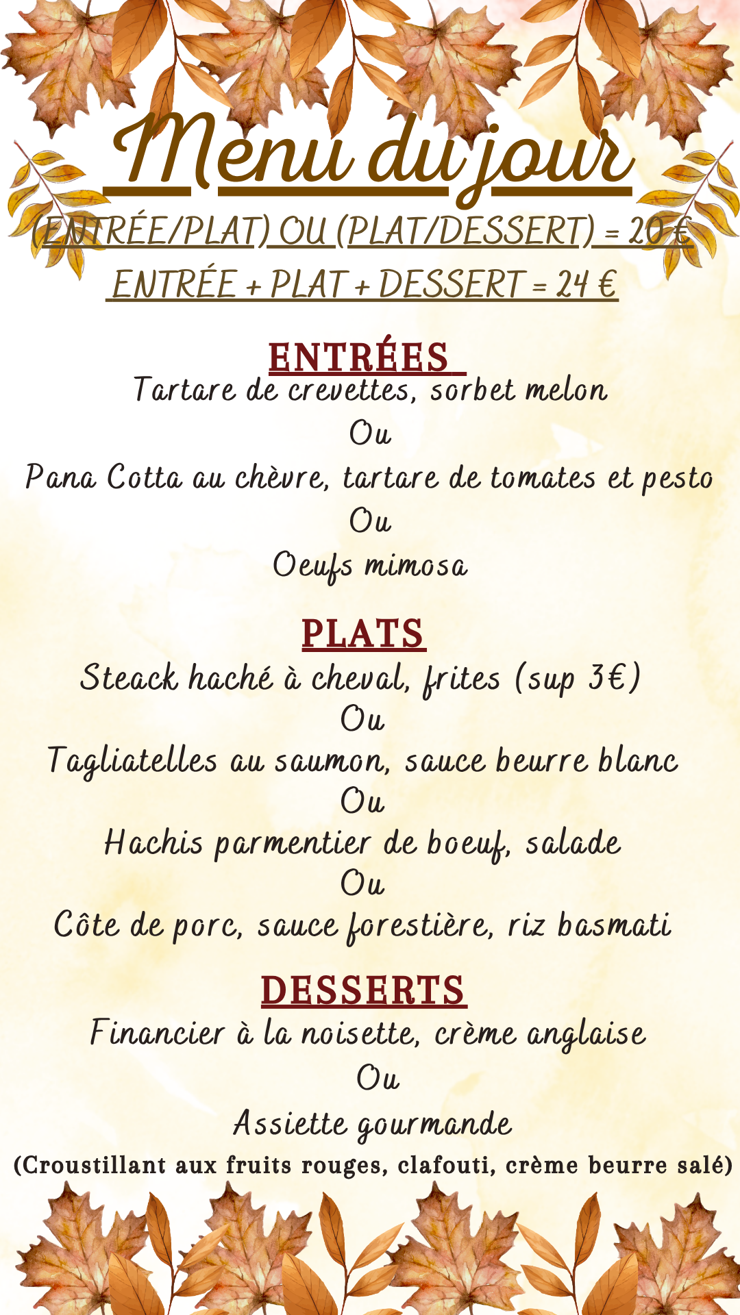 Menu du jour : Vendredi 16 octobre 2026 - Midi