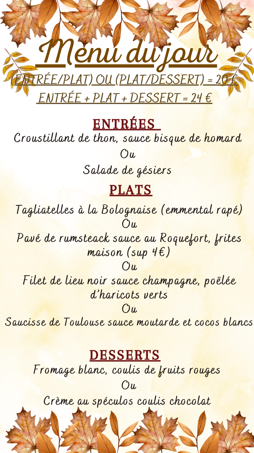 Menu du jour : Mardi 20 octobre 2026 - Midi