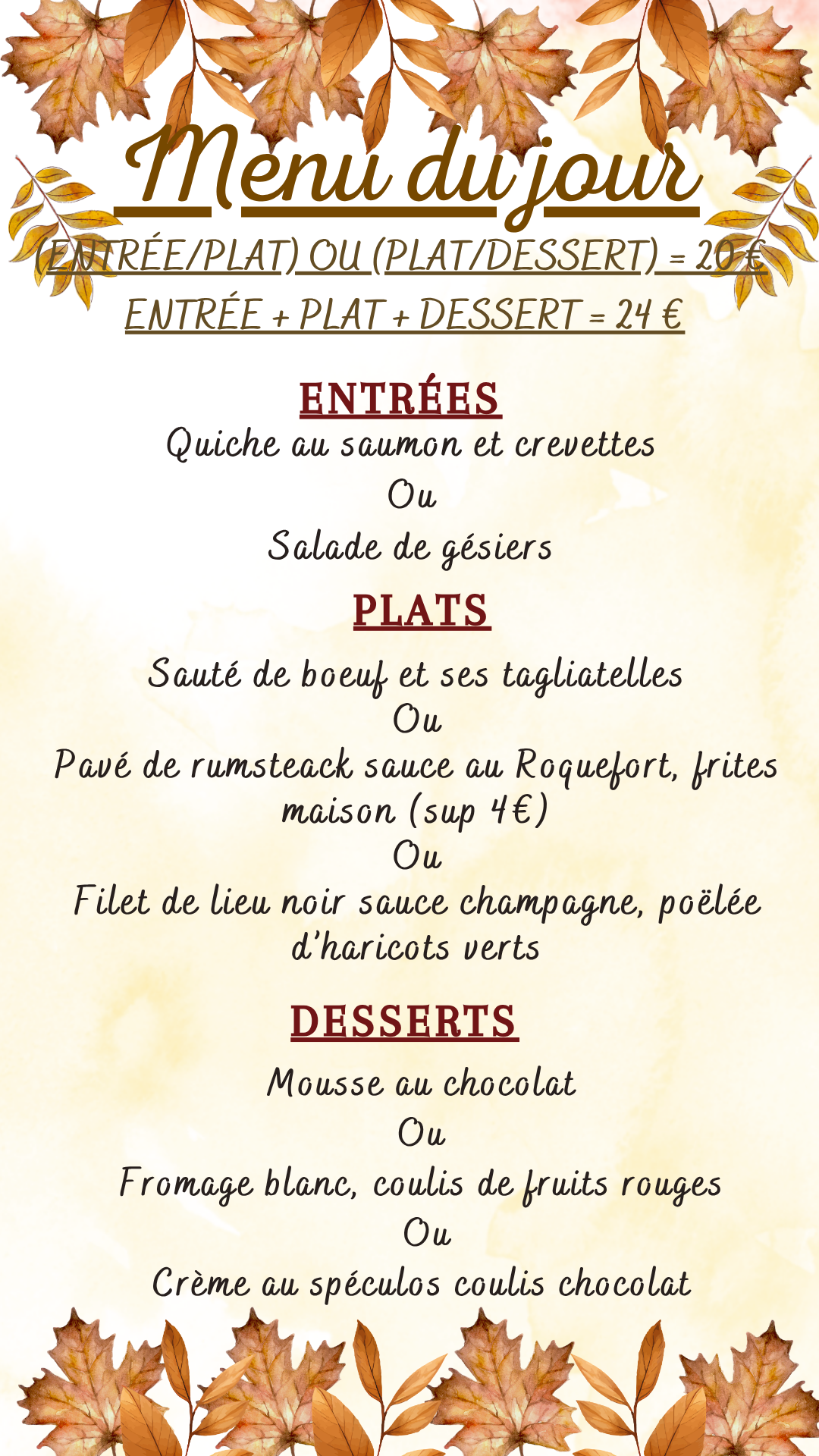 Menu du jour : Mercredi 21 octobre 2026 - Midi